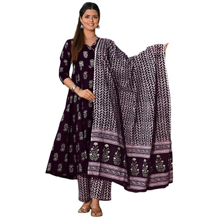 Pinkmint Women's Cotton Blend Indigo Printed Printed Kurta With Pant & Dupatta