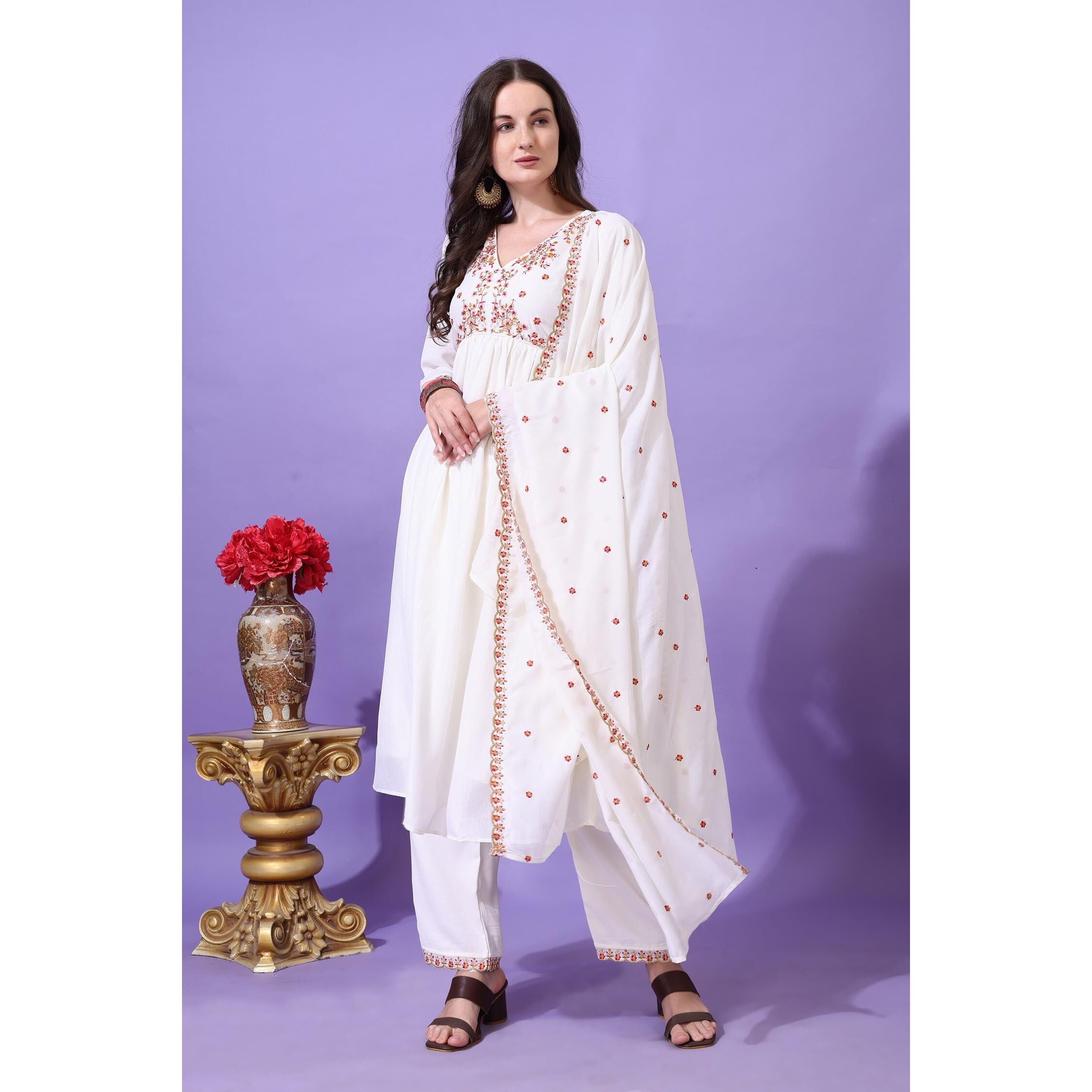 Pratham Blue Women's Silk Embroidered Regular Kurta Sets (Bkp-1001-Xxl_White