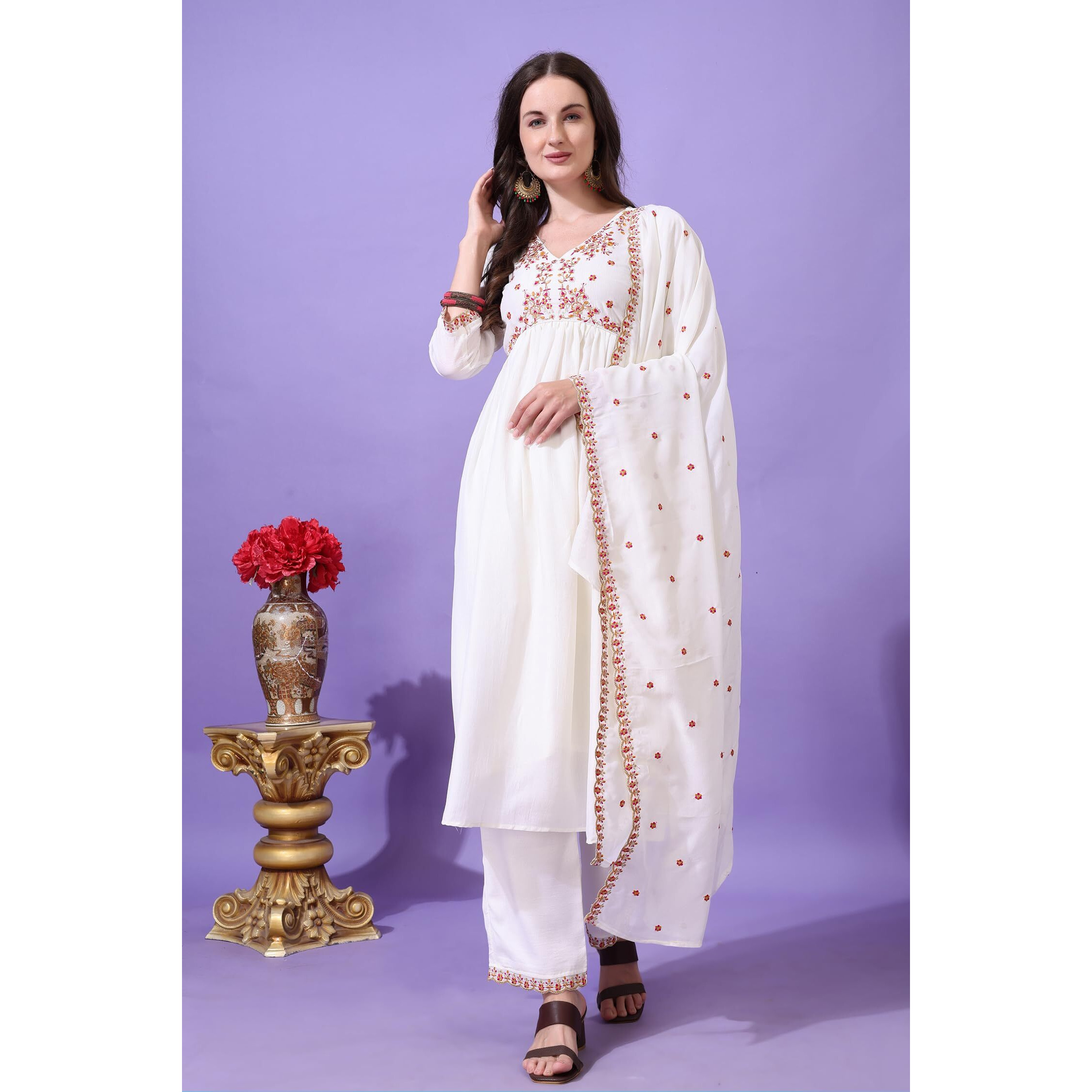 Pratham Blue Women's Silk Embroidered Regular Kurta Sets (Bkp-1001-Xxl_White