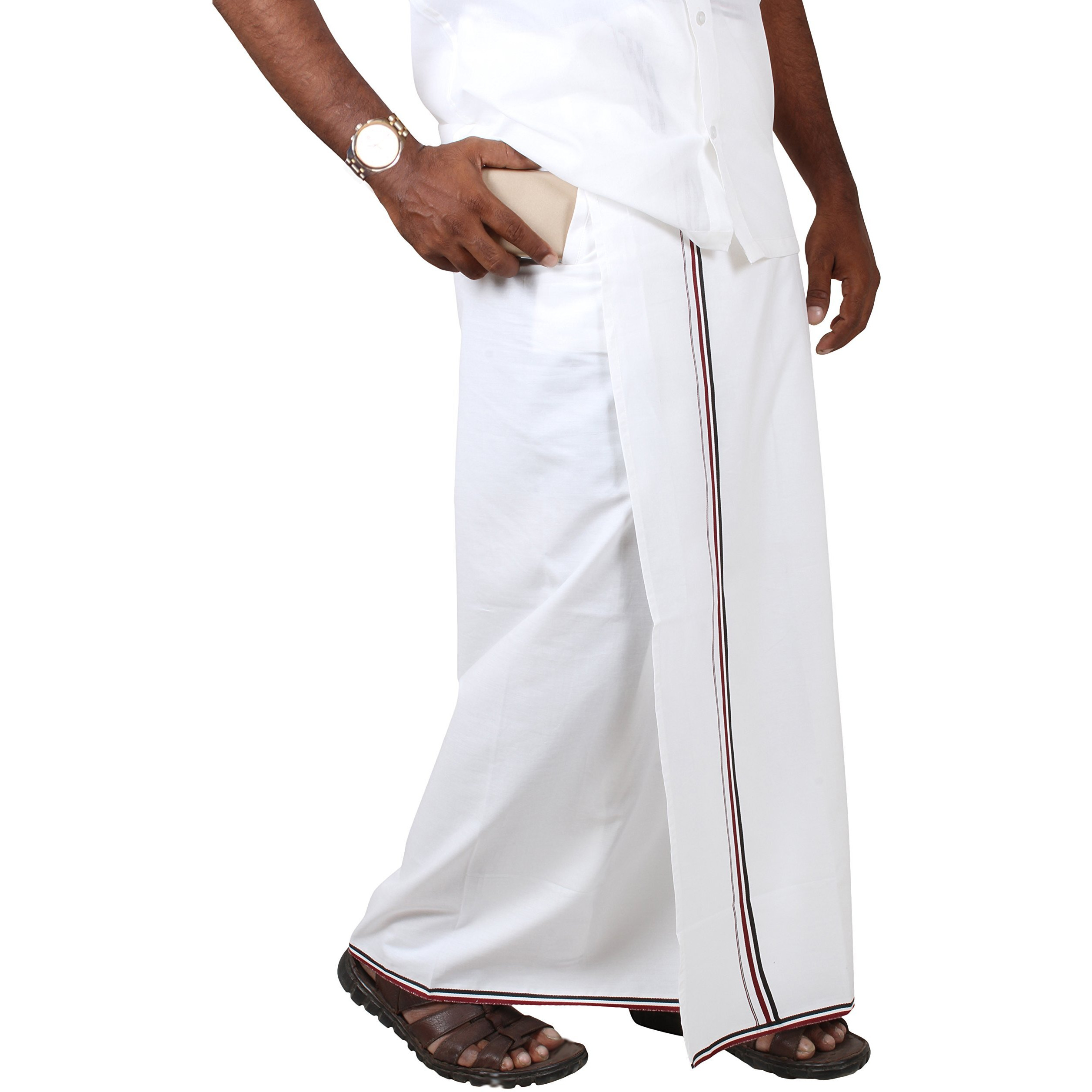 Prakasam Cotton -100% Cotton Admk Party Men's Welcro Pocket Dhoti (Size-38) Height 42 Inch