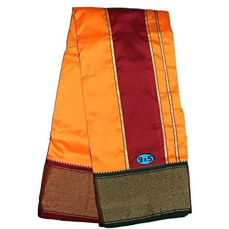 Prakasam Cotton Brand- Poly Mixing Mens Panjakejam Dhoti & Towel Set (Asha-9X5) (Orange)