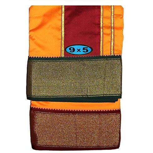 Prakasam Cotton Brand- Poly Mixing Mens Panjakejam Dhoti & Towel Set (Asha-9X5) (Orange)