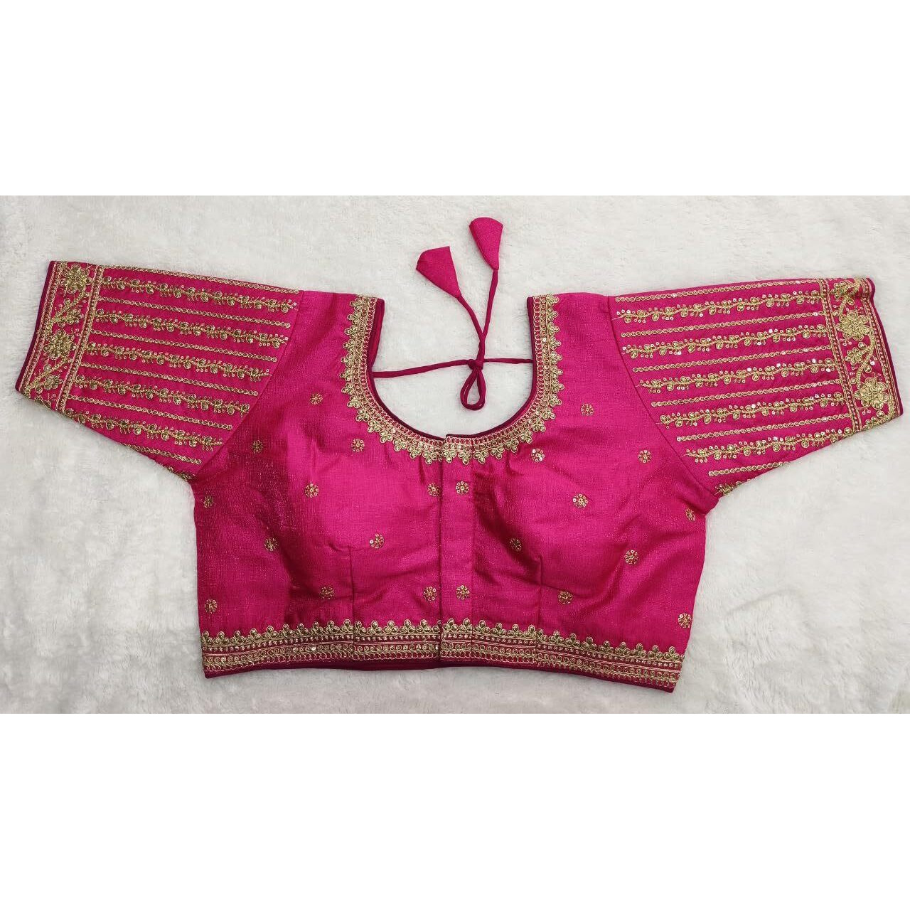Pujia Mills Women's Readymade Blouse Embroidery Multi Coding Gold Thread Indian Ethnic Designer Stitched Women's Readymade Saree Half Sleeve Pink Color Blouse For Women For Saree Lehenga Choli