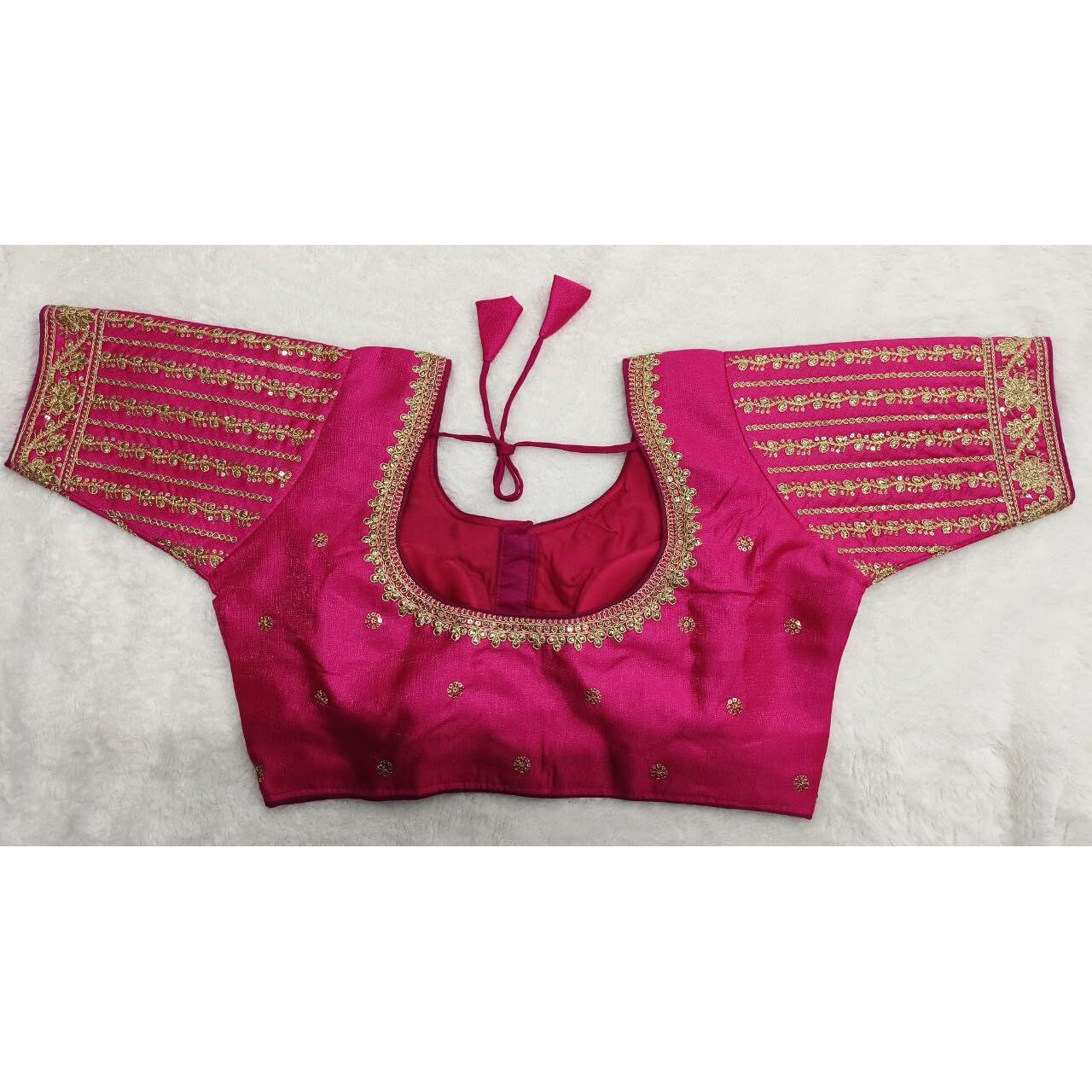 Pujia Mills Women's Readymade Blouse Embroidery Multi Coding Gold Thread Indian Ethnic Designer Stitched Women's Readymade Saree Half Sleeve Pink Color Blouse For Women For Saree Lehenga Choli