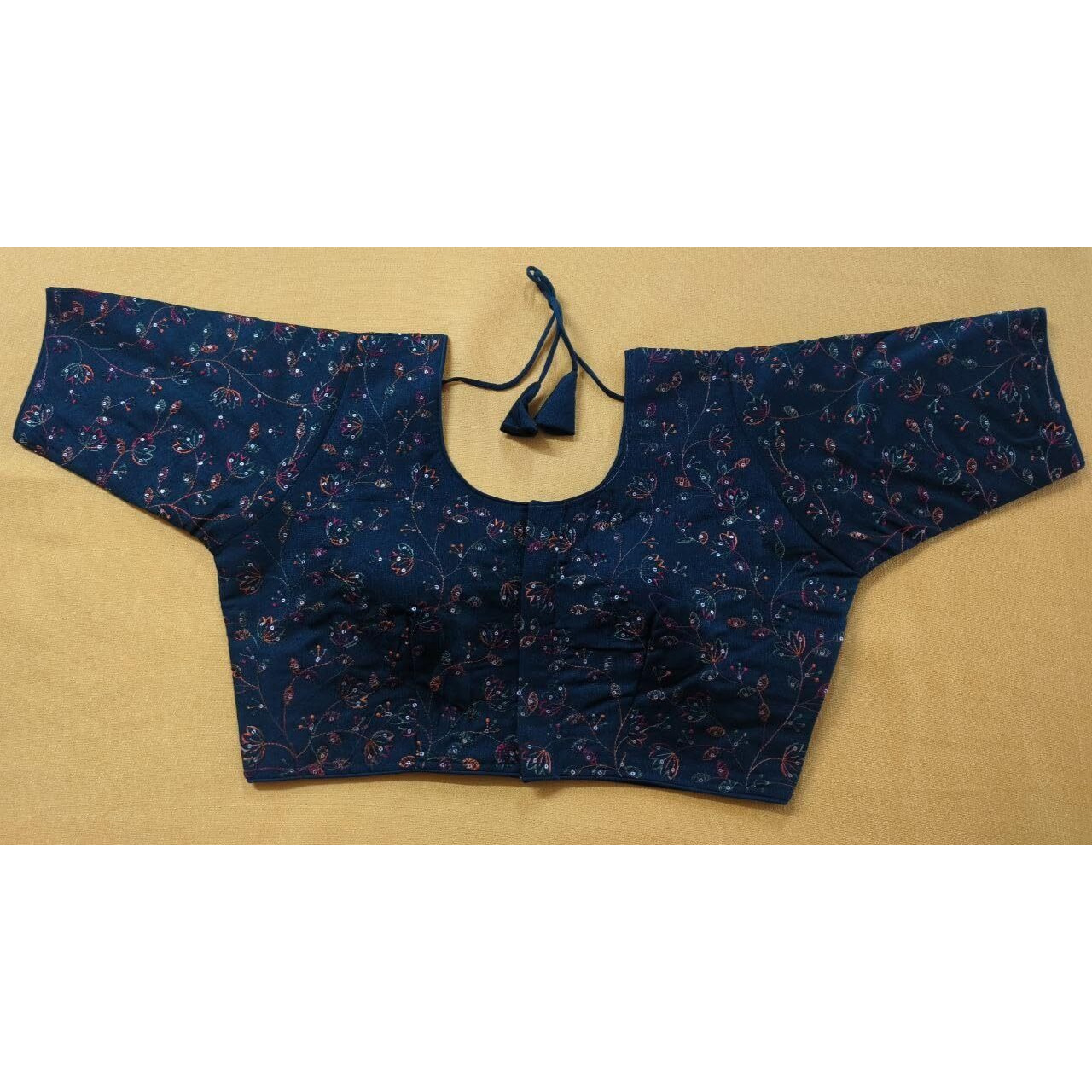 Pujia Mills Women's Sequence Multi Embroidered U Neck Half Sleeve Readymade Saree Blouse Indian Ethnic Designer Stitched Women's Readymade Blouse Readymade Morpeach Blouse For Women