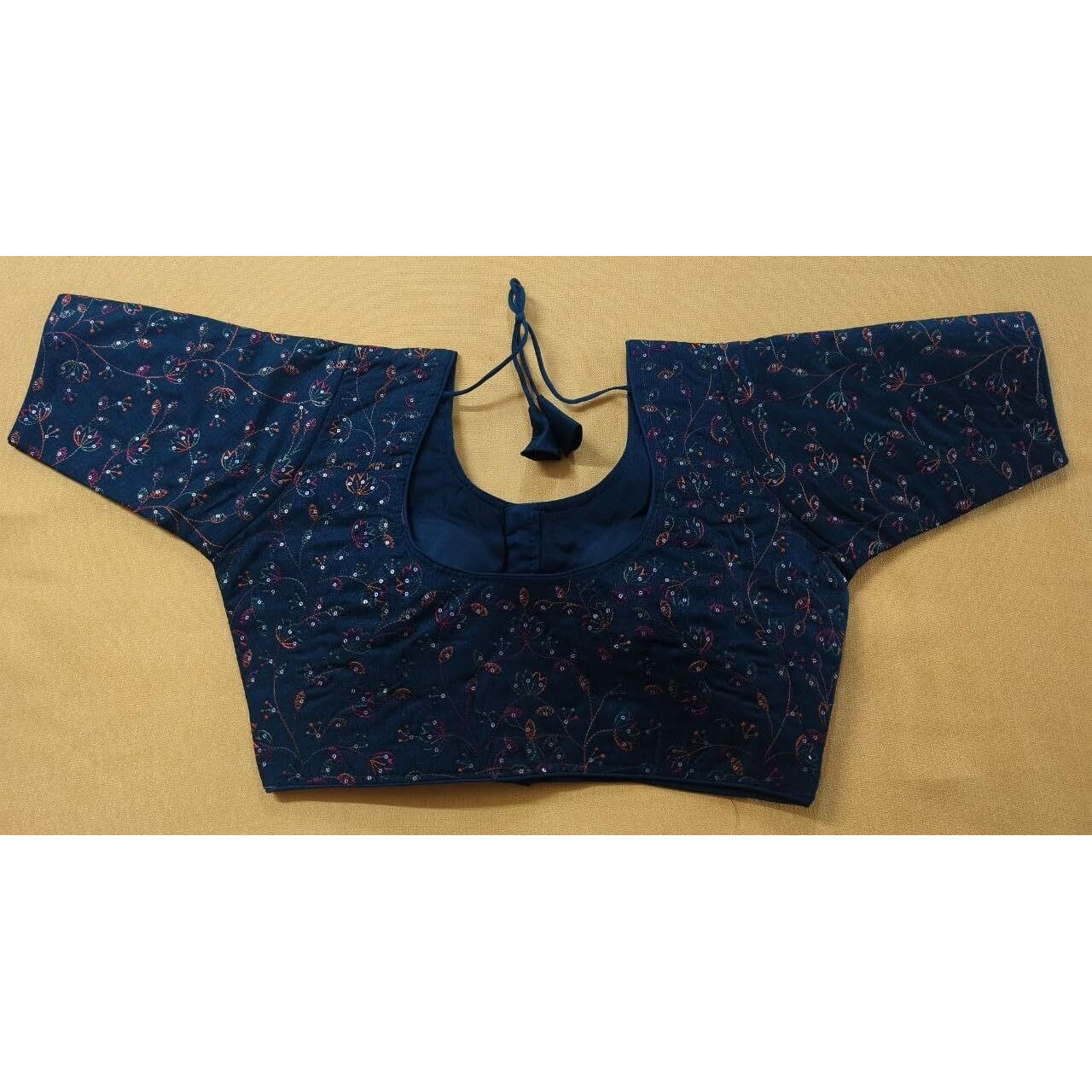 Pujia Mills Women's Sequence Multi Embroidered U Neck Half Sleeve Readymade Saree Blouse Indian Ethnic Designer Stitched Women's Readymade Blouse Readymade Morpeach Blouse For Women