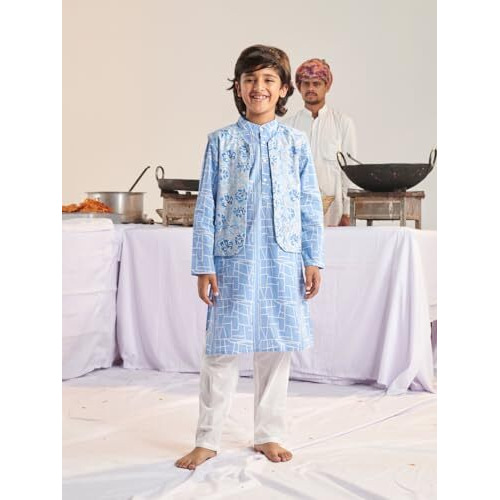 Pspeaches Boys Floral Printed Angrakha Kurta With Pyjamas (12-13Years)