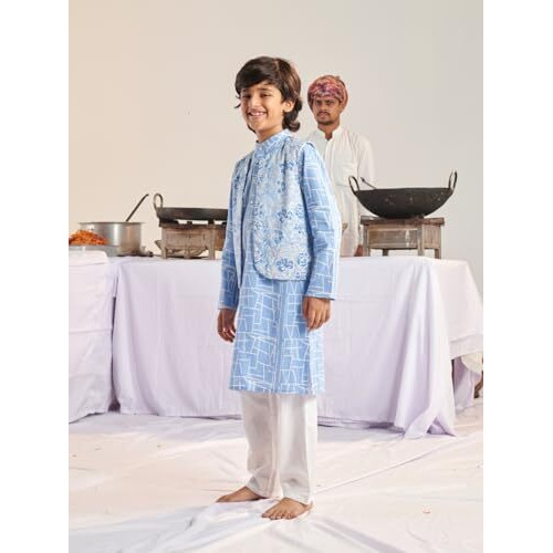 Pspeaches Boys Floral Printed Angrakha Kurta With Pyjamas (12-13Years)