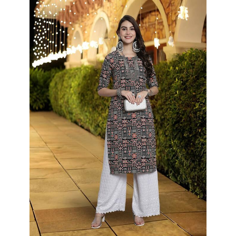 Pinkmint Women's Crepe Kurti Round Neck Straight Kurti For Women Comfortable Kurti Regular Wear Kurti For Women's (Pack Of 6)