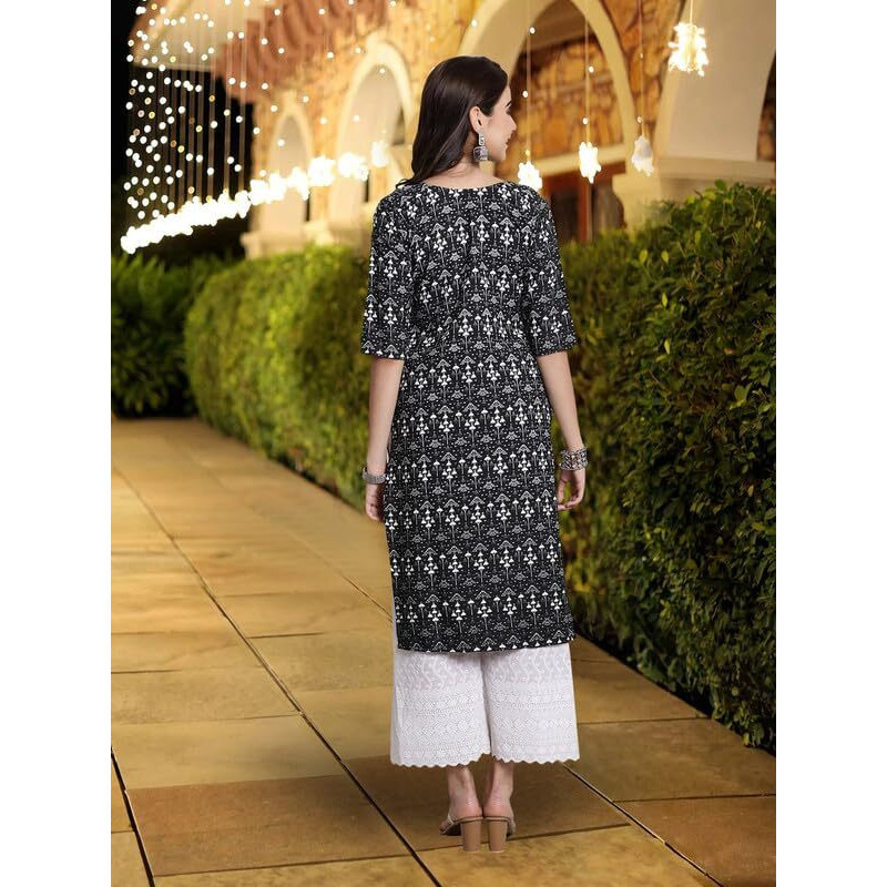 Pinkmint Women's Crepe Kurti Round Neck Straight Kurti For Women Comfortable Kurti Regular Wear Kurti For Women's (Pack Of 6)