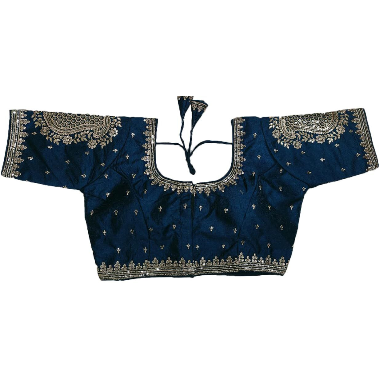 Pujia Mills Womens Readymade Blouse Embroidery Golden Zari Coding Sequence Thread Work Indian Ethnic Designer Stitched Half Sleeve Readymade Morpeach Blouse Collection For Women Saree Lehenga Choli