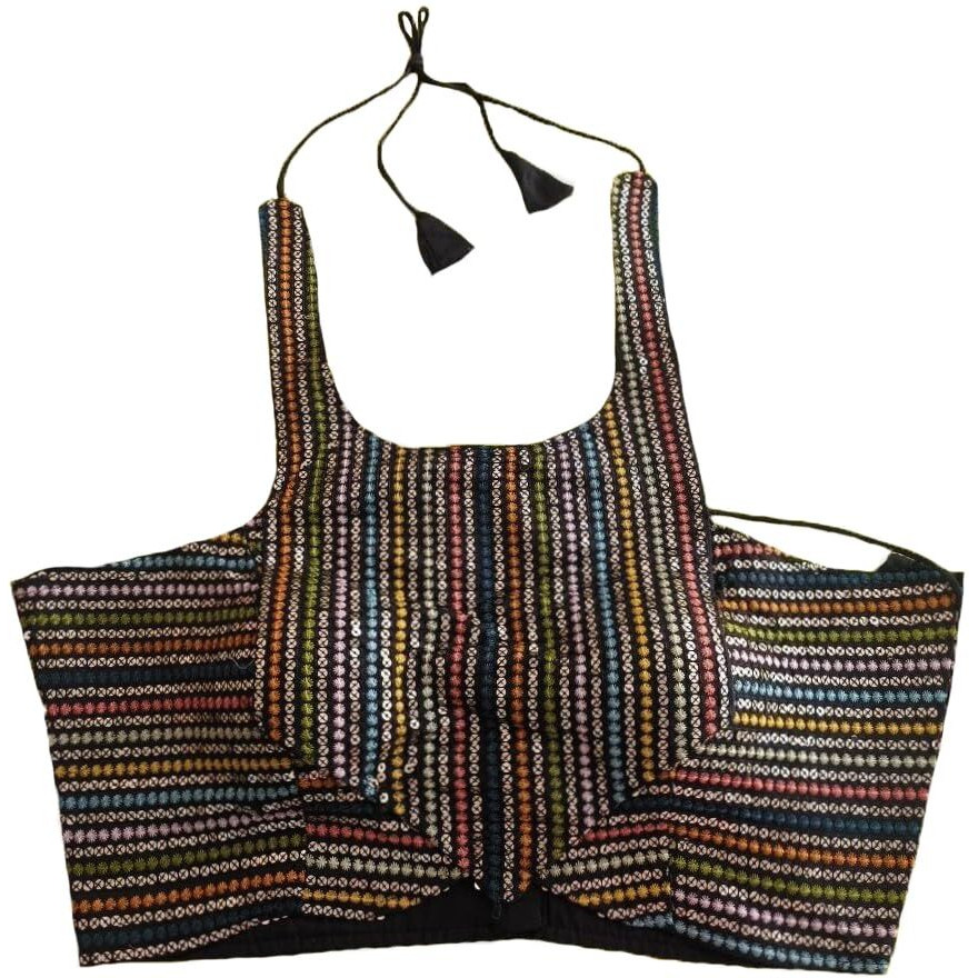 Pujia Mills Women's Sequin Embroidered Halter Neck Sleeveless Readymade Saree Blouse Indian Ethnic Designer Stitched Women's Readymade Saree Blouse Sleeveless Blouse Readymade Black Blouse For Women