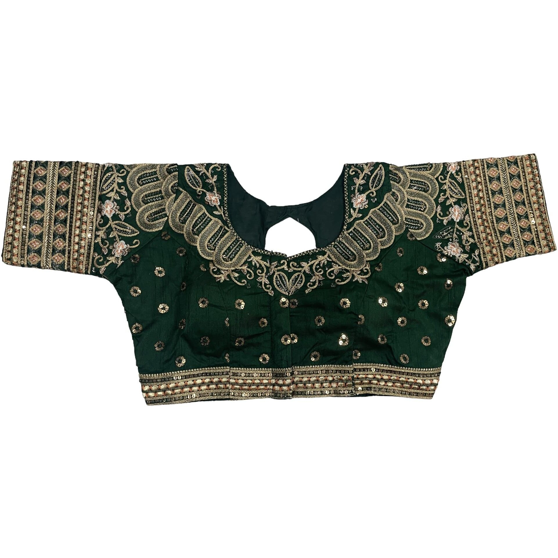 Pujia Mills Women's Readymade Blouse Embroidery Multi Heavy Coding Gold Thread Indian Ethnic Designer Stitched Bridal Saree Blouse For Wedding Women Blouse For Saree Lehenga Choli (Green, 36)