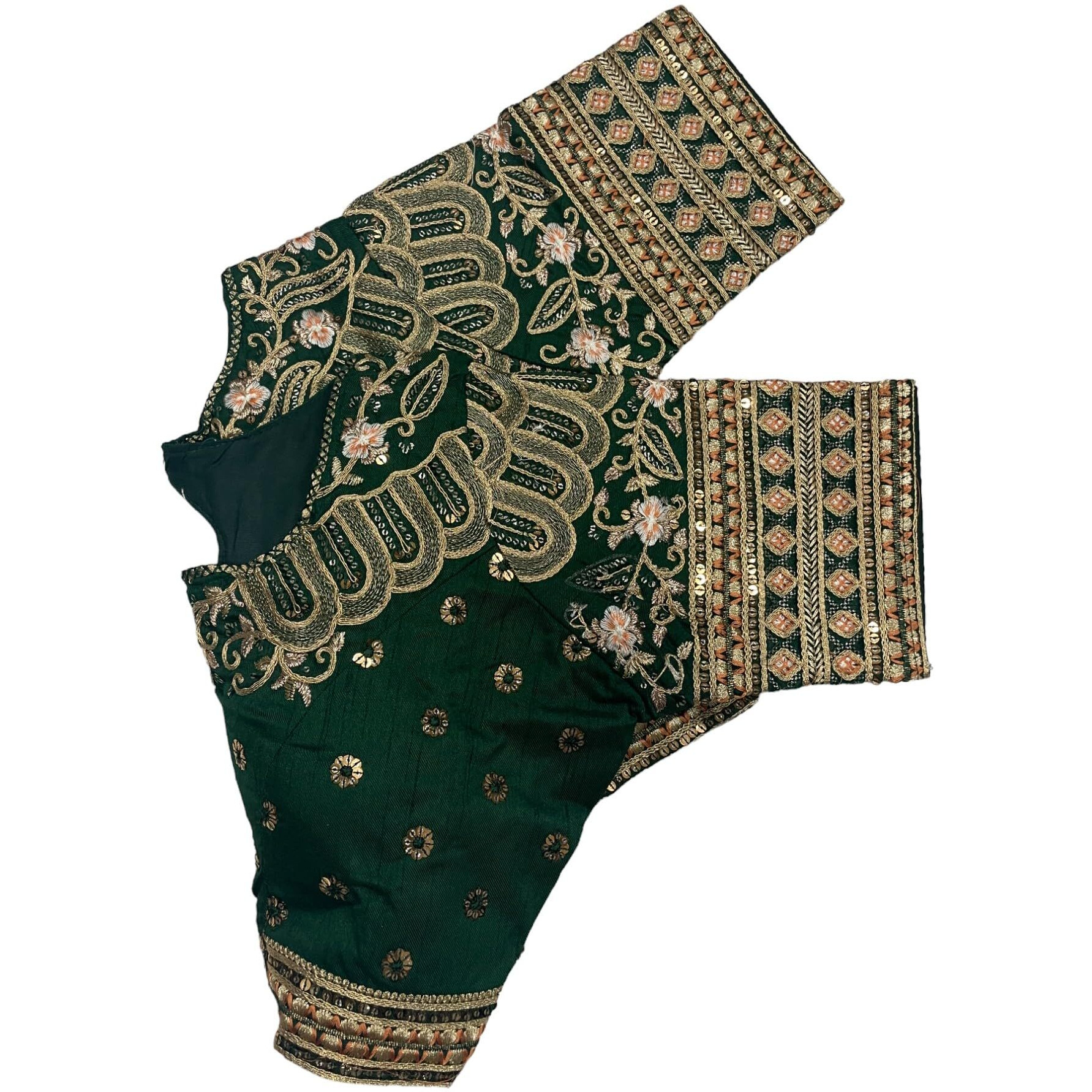 Pujia Mills Women's Readymade Blouse Embroidery Multi Heavy Coding Gold Thread Indian Ethnic Designer Stitched Bridal Saree Blouse For Wedding Women Blouse For Saree Lehenga Choli (Green, 36)