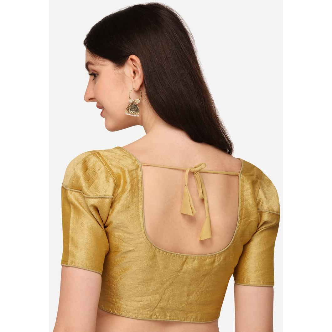Pujia Mills Women's Silk Puff Sleeve Readymade Saree Blouse (Puffy_Chiku_38)