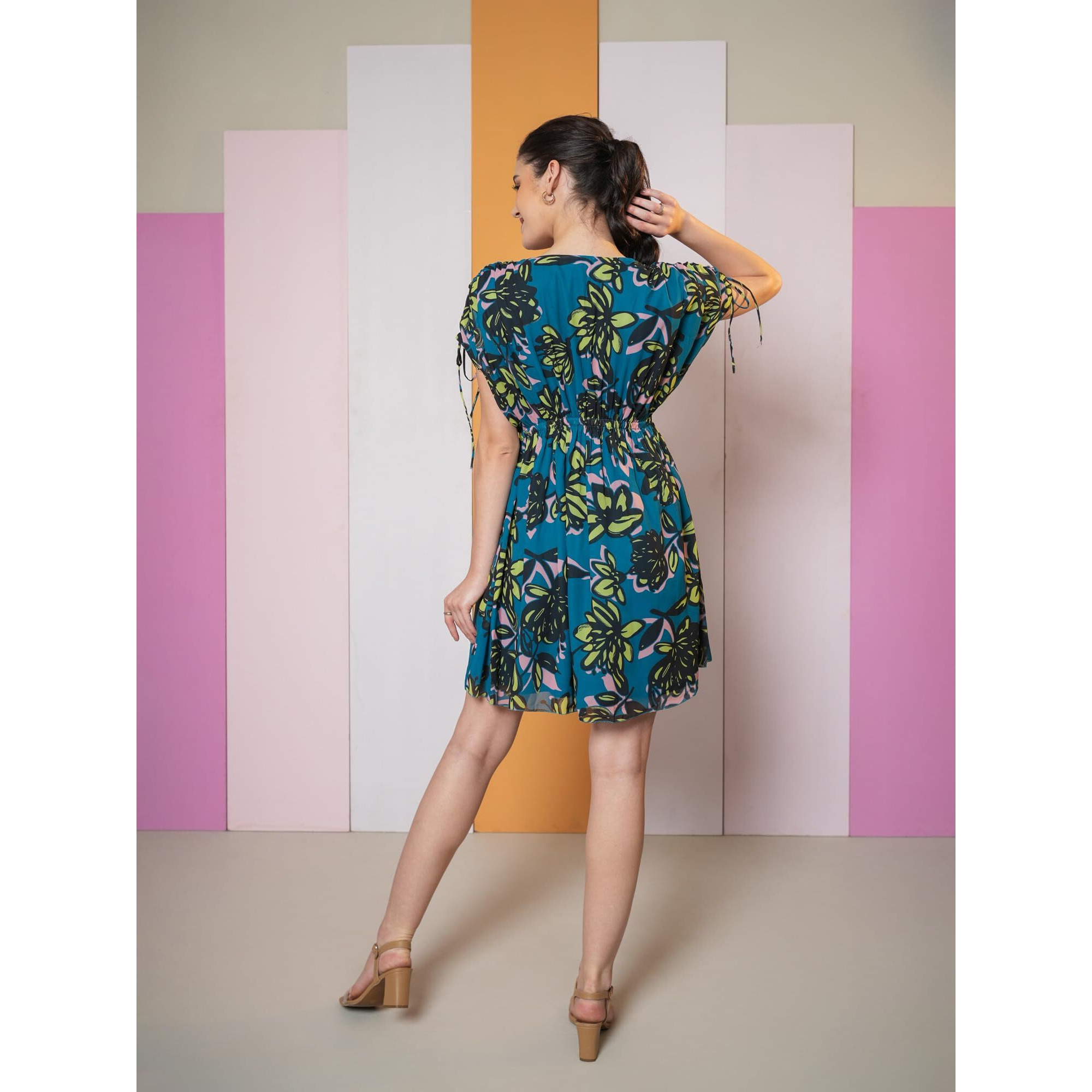 Purvaja Womens Fit & Flare Above Knee Length Dress (Floe-013_Rama_Medium)
