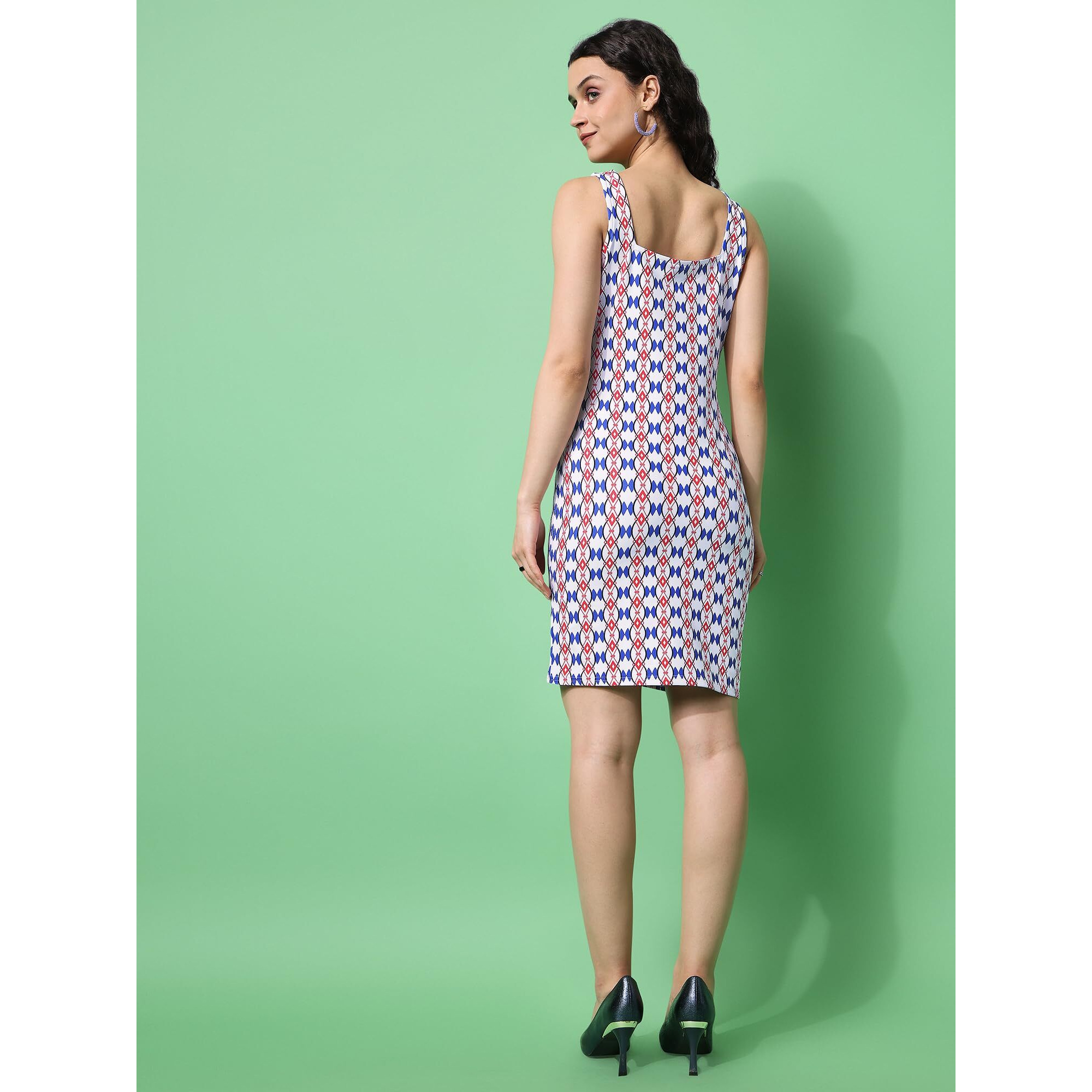 Purvaja Womens Bodycon Mini Length Dress (Wini-077-Retro_White_Large)