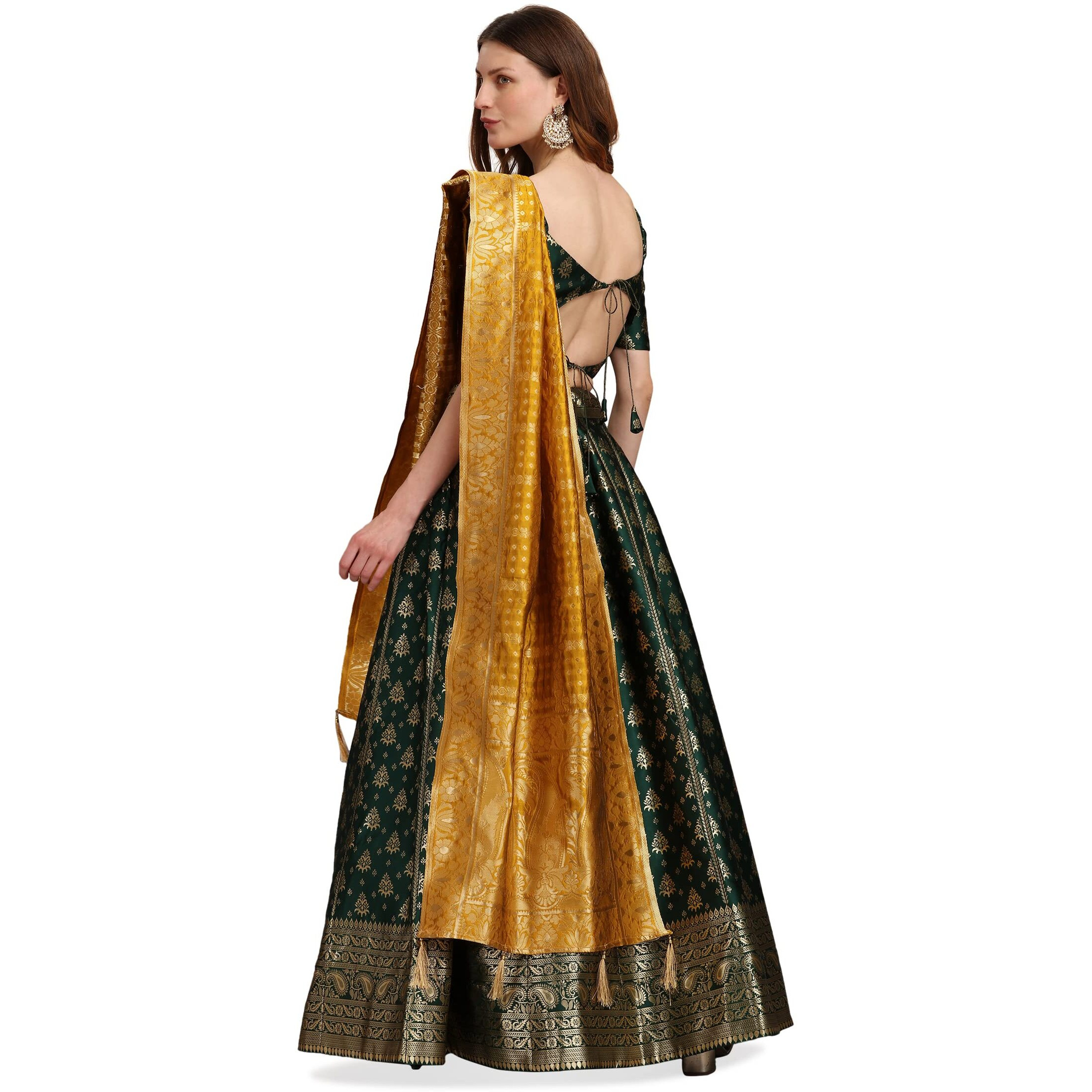 Purvaja Women's Jacquard Semi-Stitched Lehenga Choli (Trisha-D-Green_Green_Free Size)