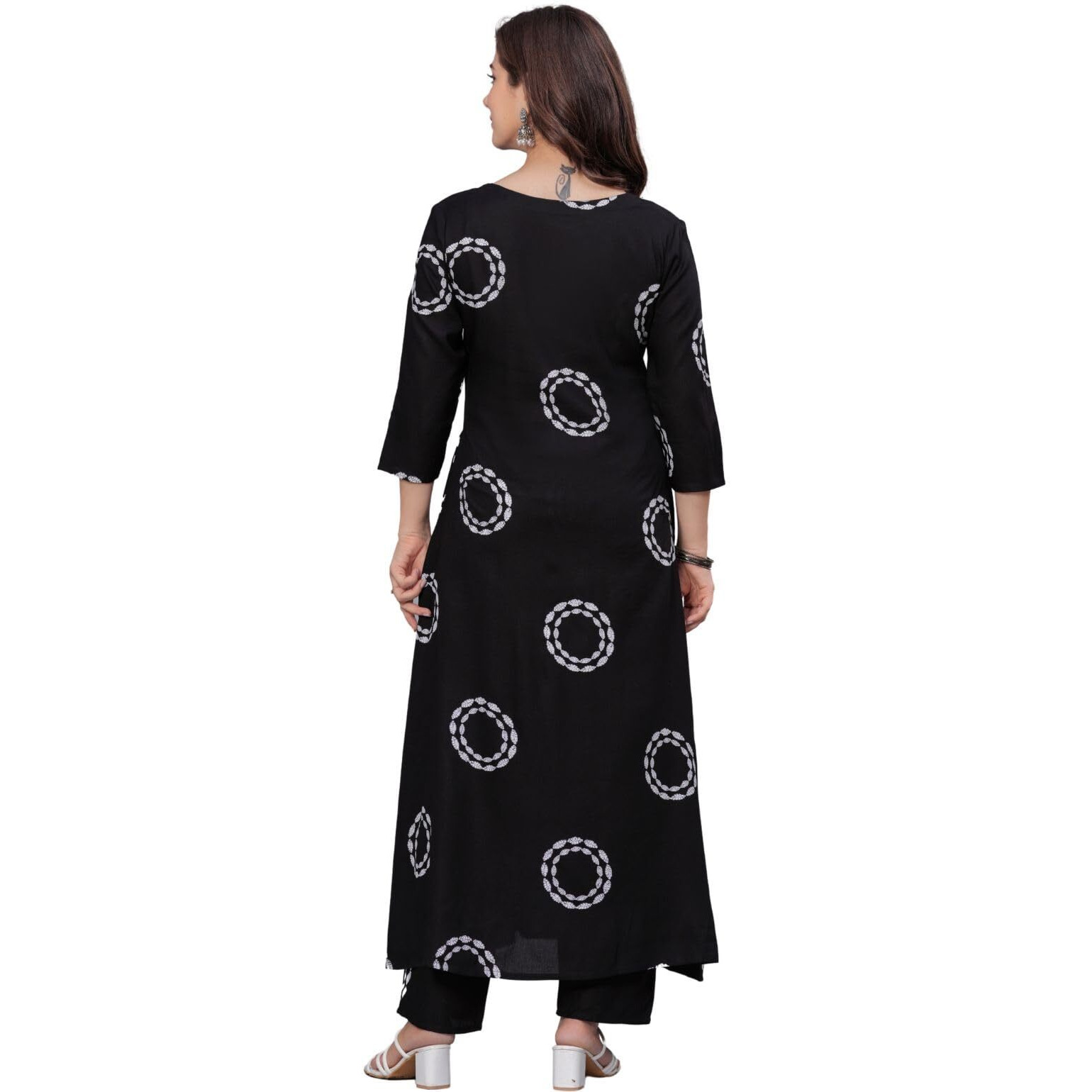 Rytras Women's Rayon Printed Anarkali Kurta Set With Palazzo Pants - Ethnic Wear, Black(Ryt591,L)
