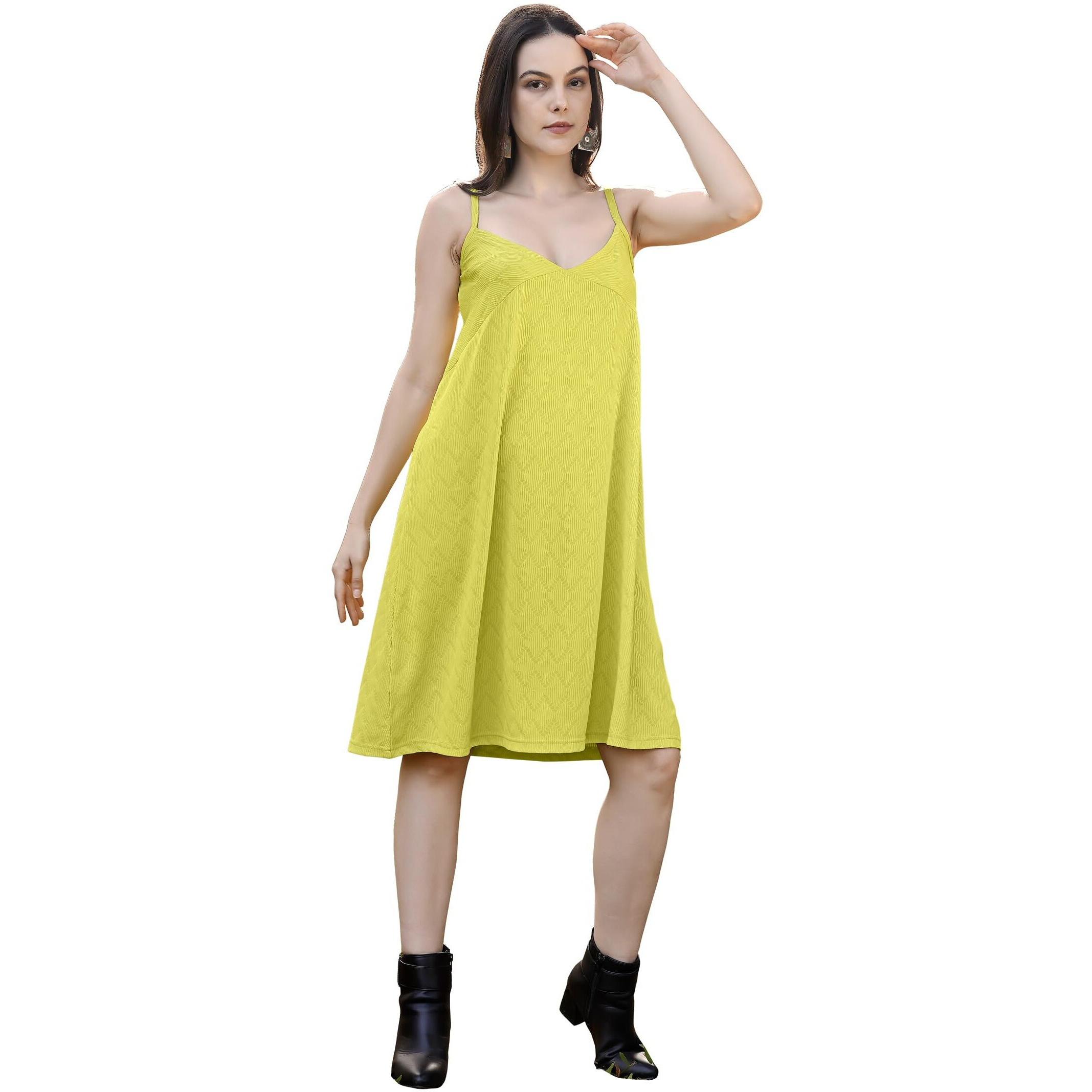 Purvaja Womens A-Line/Flared Above Knee Length Dress (Nisi-001-003) (In, Alpha, 2Xl, Lemon)