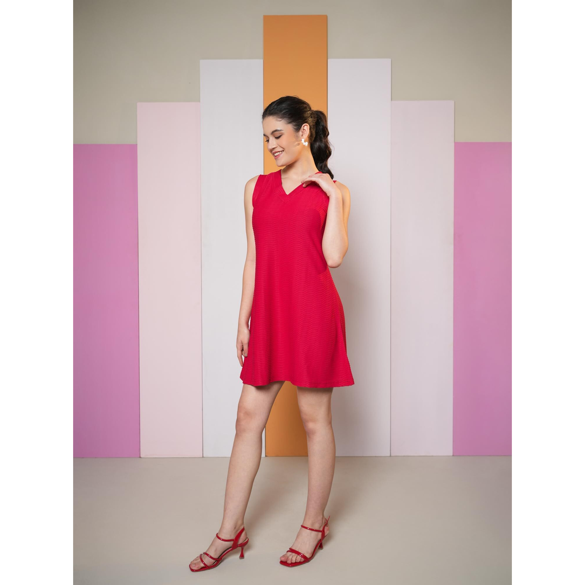 Purvaja Womens A-Line Mini Length Dress (Yuvi-035-Red_Red_X-Large)