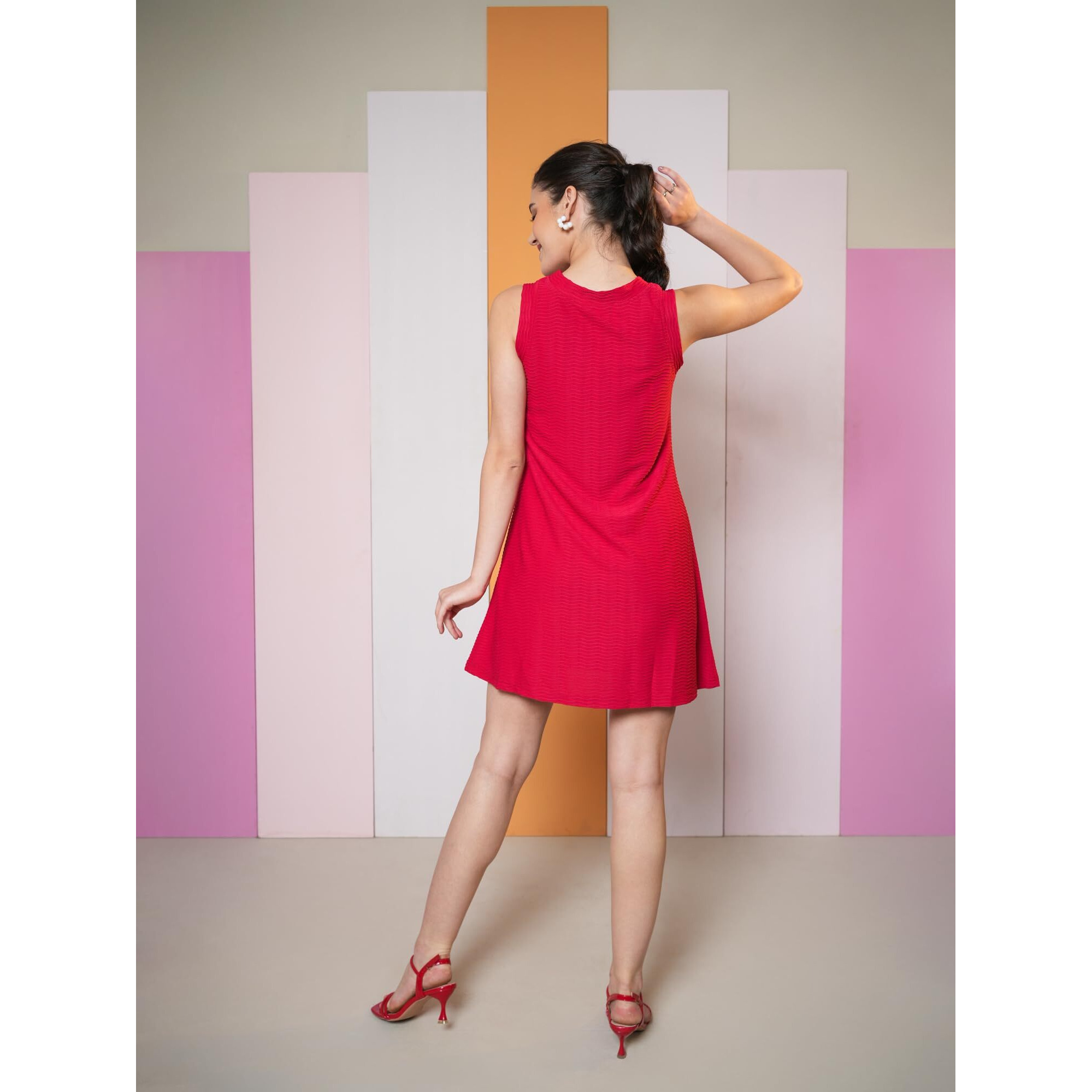 Purvaja Womens A-Line Mini Length Dress (Yuvi-035-Red_Red_X-Large)