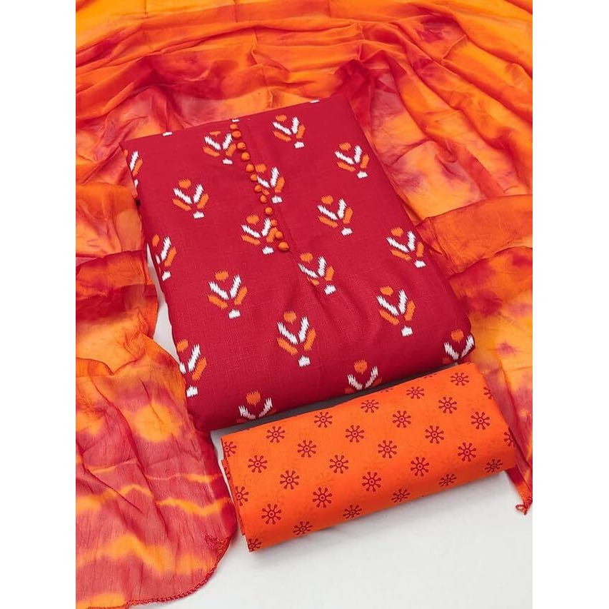 Satrani Women's Printed Cotton Unstitched Dress Material (1201D1418Na_Red)