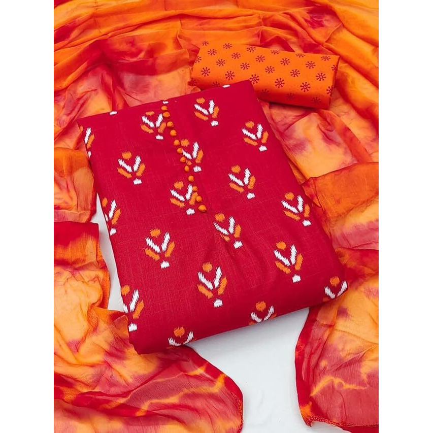 Satrani Women's Printed Cotton Unstitched Dress Material (1201D1418Na_Red)