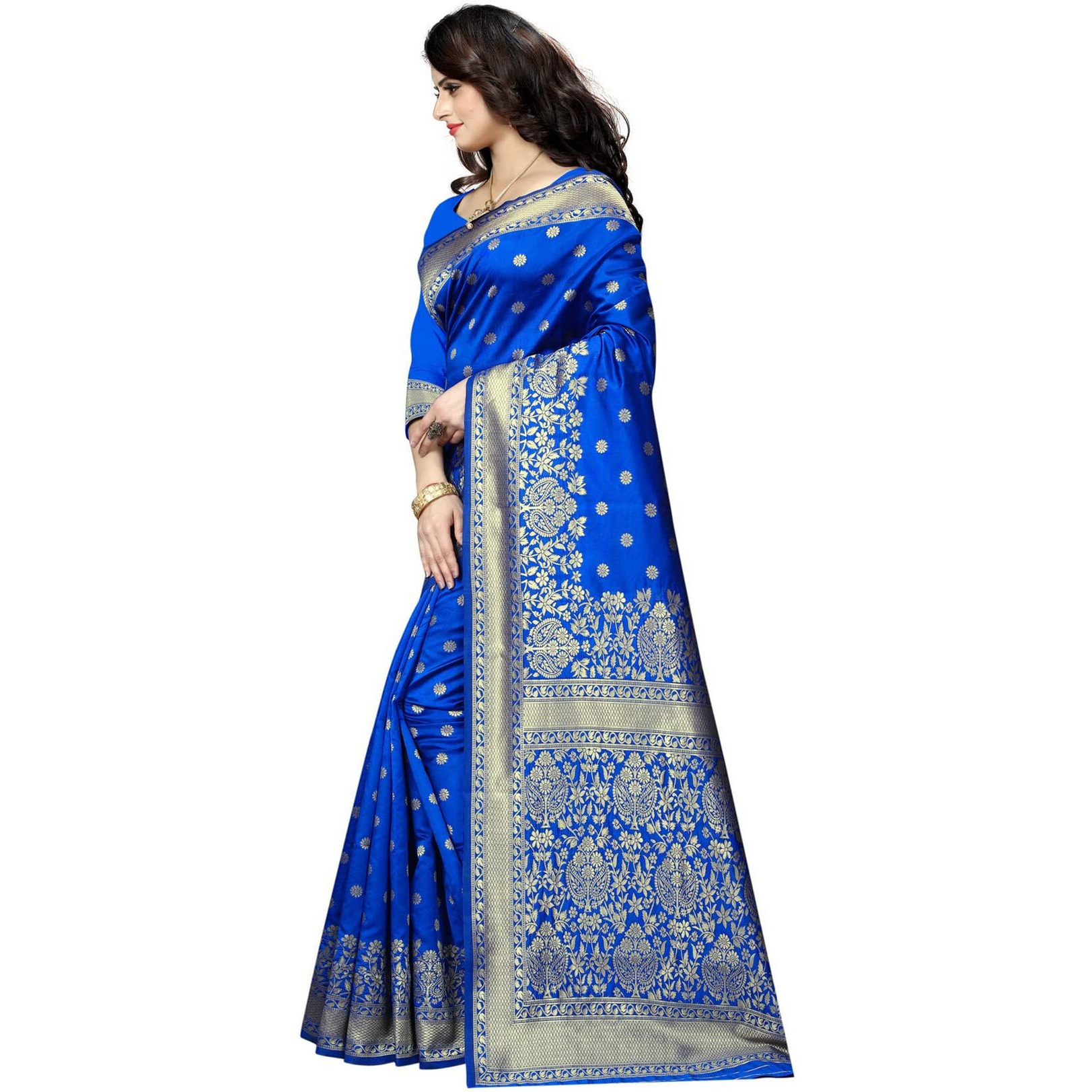 Shasmi Royal Blue Woven Kanjivaram Silk Blend Saree (San Pari 100 R Blue)