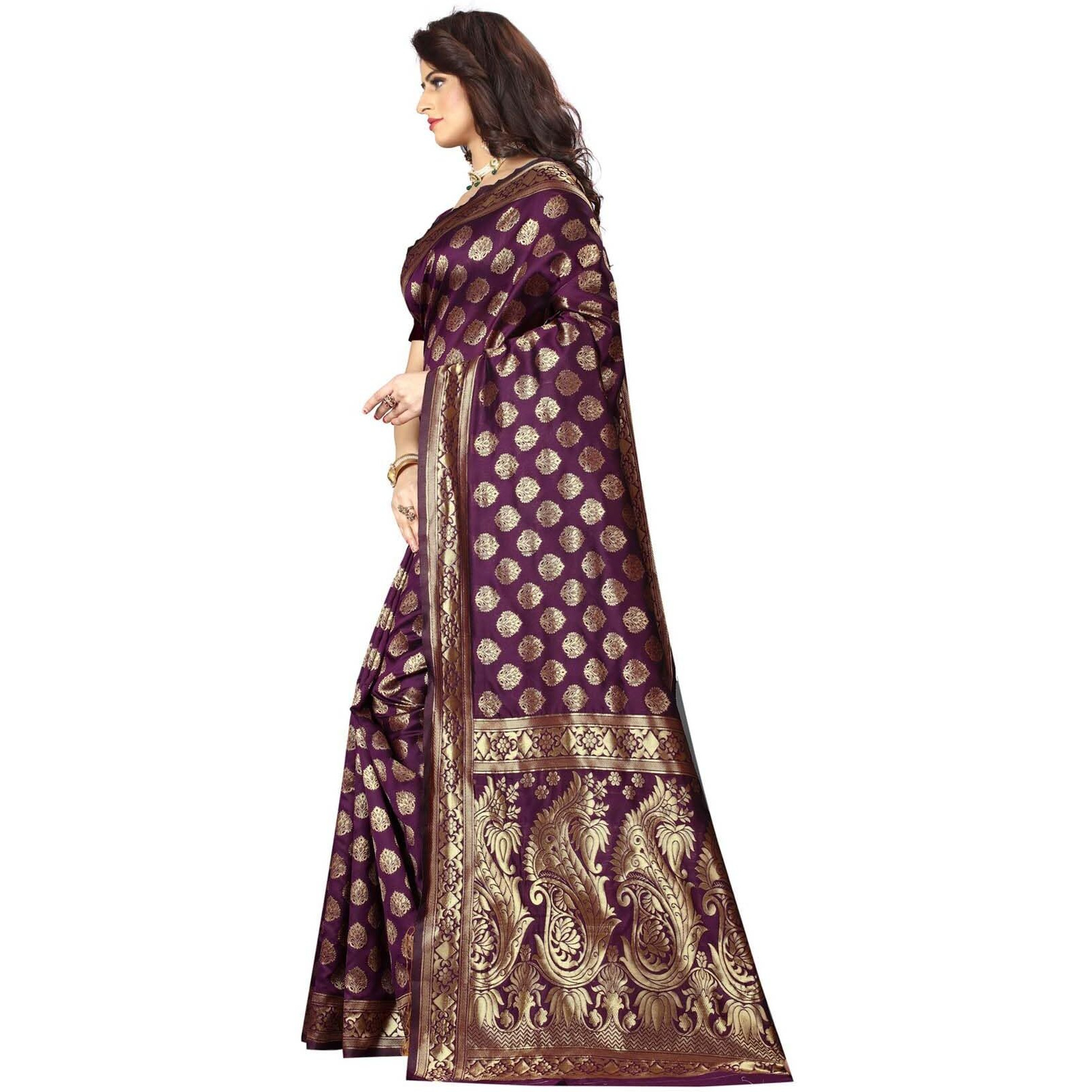 Sugathari Women's Banarasi Saree Pure Kanjivaram Silk Saree Soft New Ladies 2023 Design Wear Pattu Sarees Latest Cotton Party Sari Collections With Blouse Piece For Wedding Sadi (Pari 72 Wine)