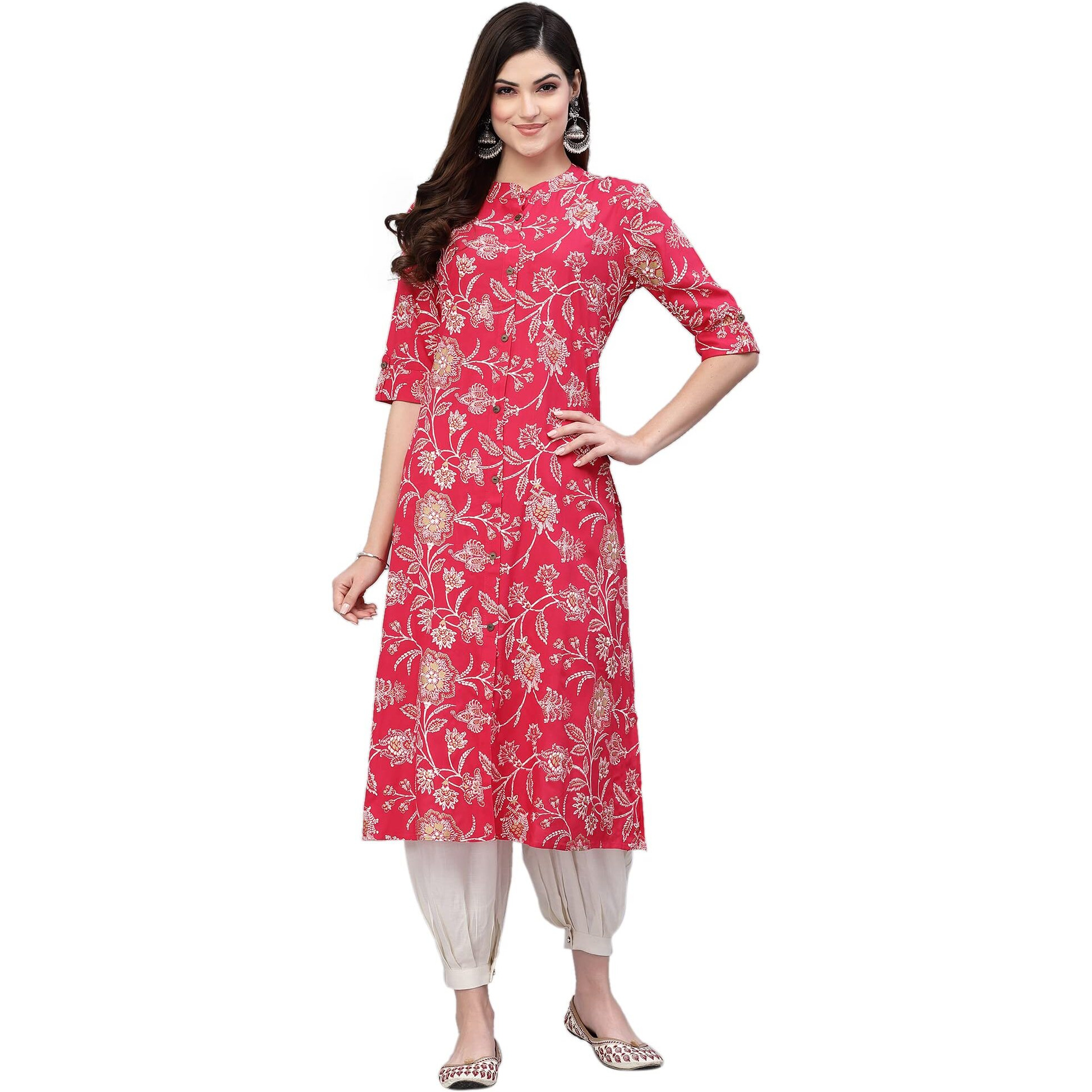 Stylum Women's Floral Print Rayon A-Line Kurta (Fionaruby38_Ruby, M)