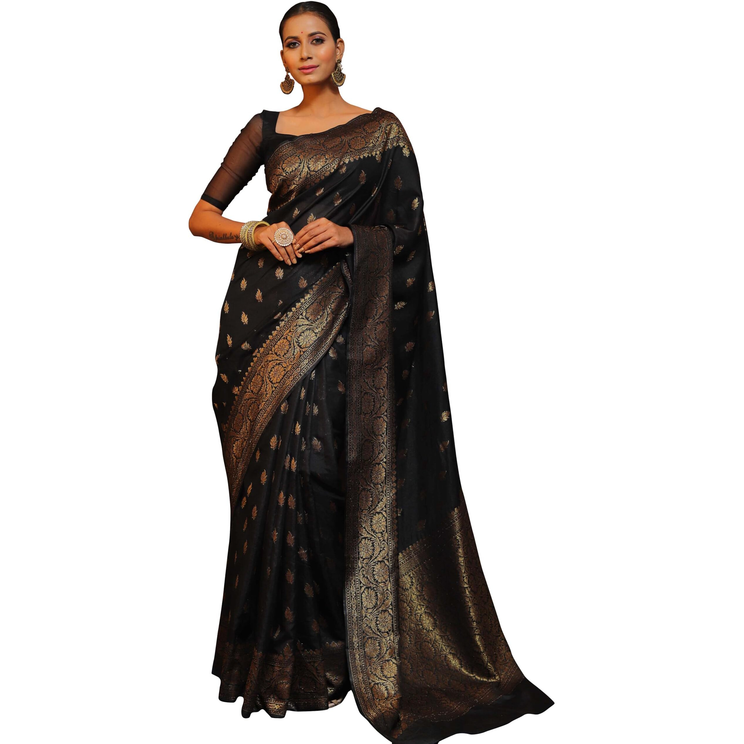 Sugathari Women's Banarasi Saree Pure Kanjivaram Silk Saree Soft New Ladies 2025 Design Wear Pattu Sarees Latest Sadi Party Sari Collections With Blouse Piece (San Pari-223-Black)