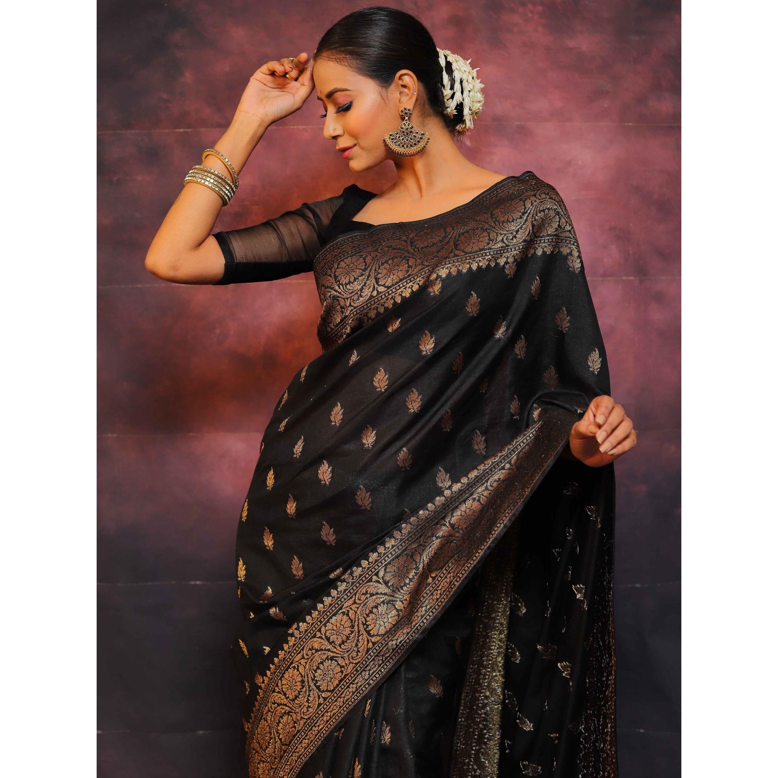 Sugathari Women's Banarasi Saree Pure Kanjivaram Silk Saree Soft New Ladies 2025 Design Wear Pattu Sarees Latest Sadi Party Sari Collections With Blouse Piece (San Pari-223-Black)