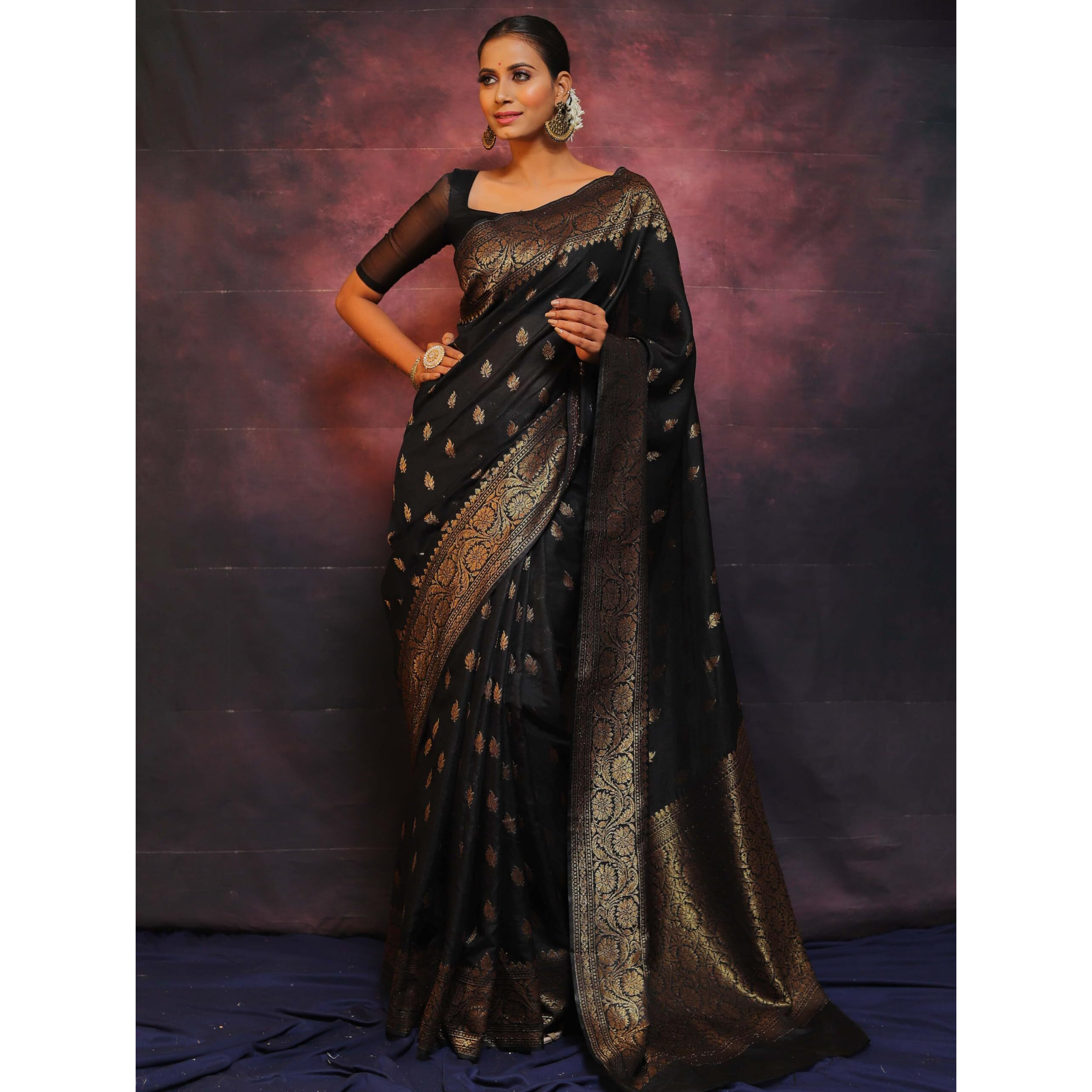 Sugathari Women's Banarasi Saree Pure Kanjivaram Silk Saree Soft New Ladies 2025 Design Wear Pattu Sarees Latest Sadi Party Sari Collections With Blouse Piece (San Pari-223-Black)