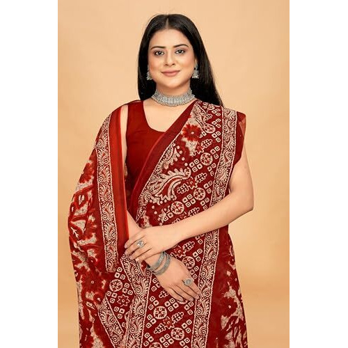 Tamaira Fashion Women's Floral Batik Printed Pure Cotton Mulmul Saree Without Blouse Piece(11588_Rust Orange)