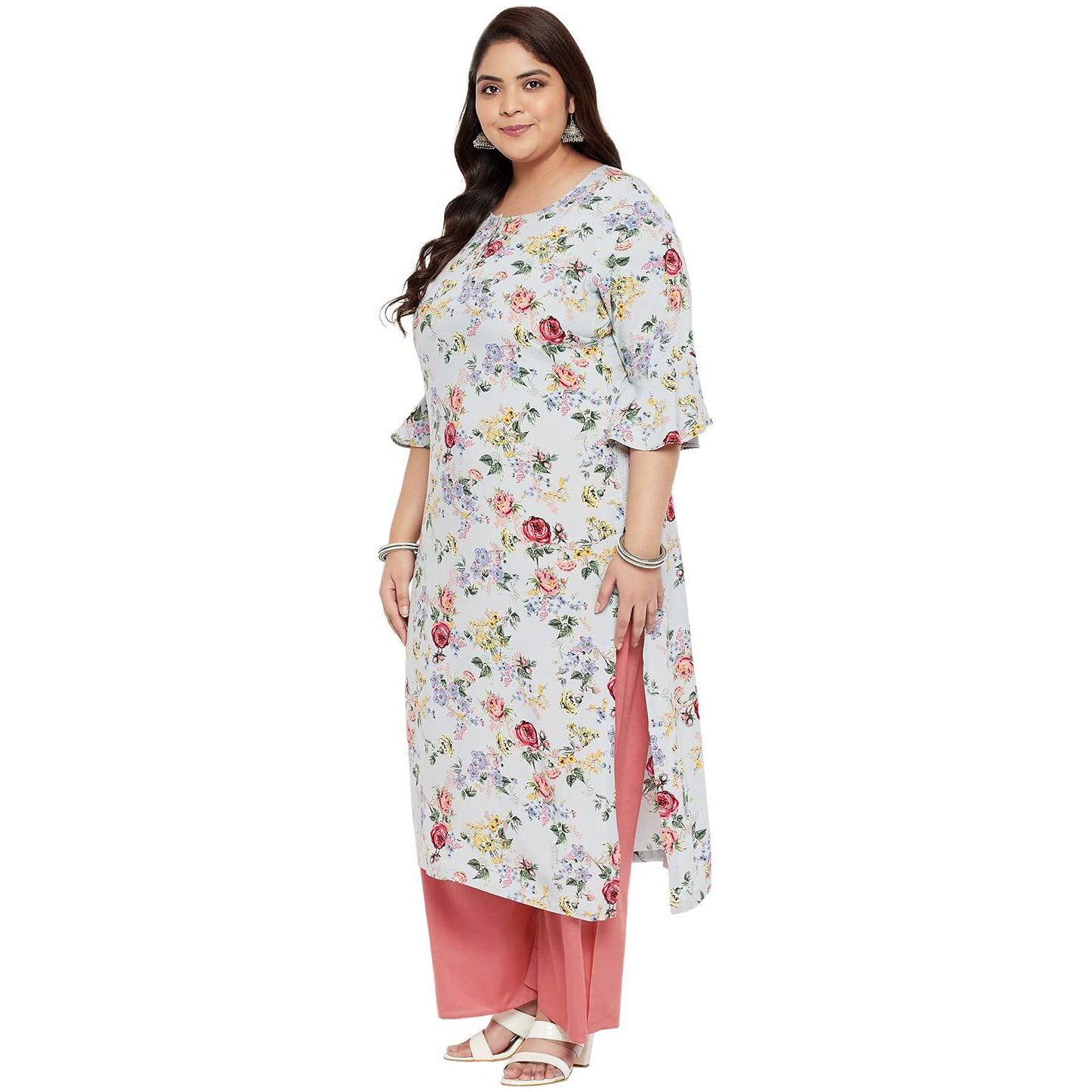 Tissu Plus Size Women's Multicolored Floral Printed Kurta With Palazzo (T-Plus-621_Multicolored_6Xl)