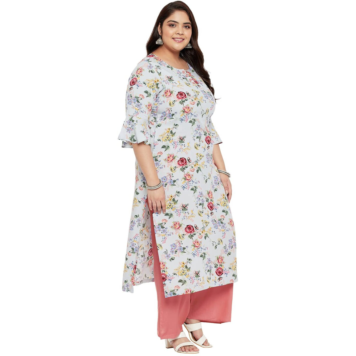 Tissu Plus Size Women's Multicolored Floral Printed Kurta With Palazzo (T-Plus-621_Multicolored_6Xl)