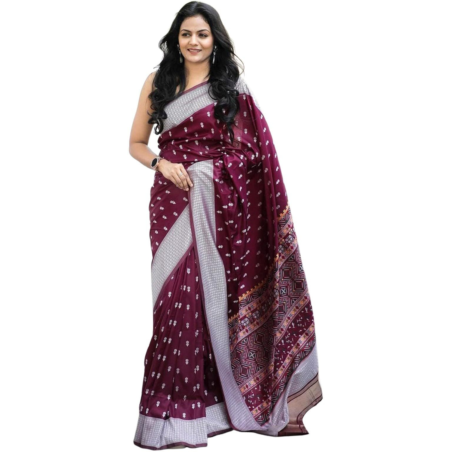 Satrani Women's Jacquard Silk Blend Saree (3861S442N_Wine)