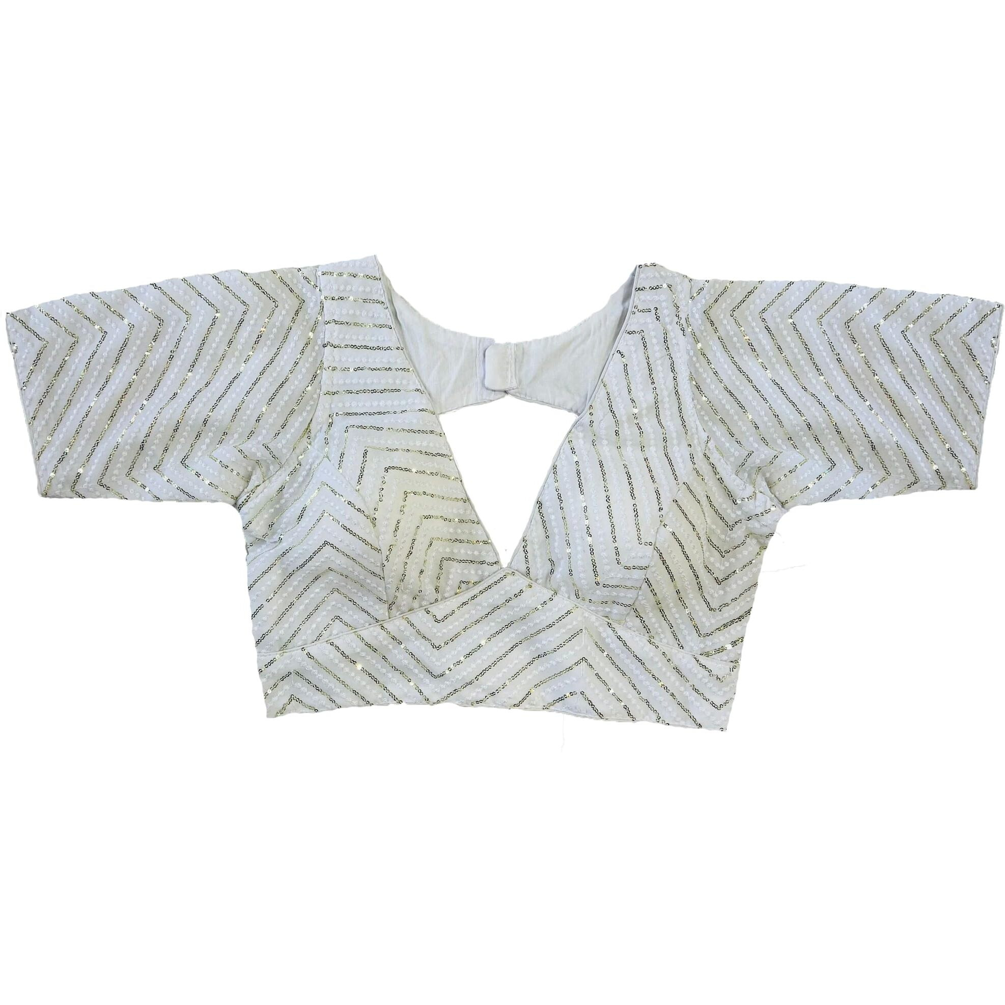 Vihu Fashion Womens Fancy Readymade Half Sleeve Sequins Saree Blouse(Sequins Butti White_38)