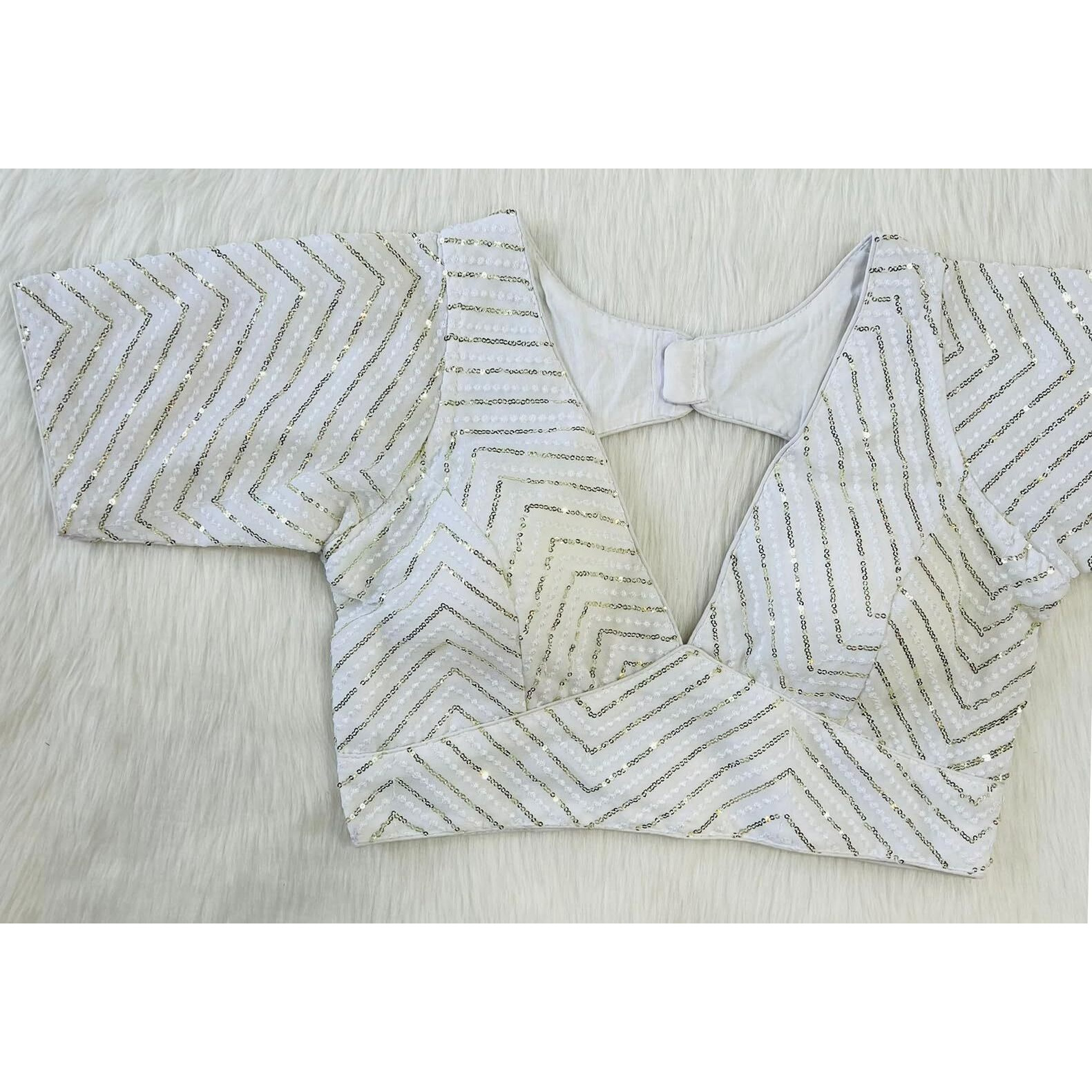 Vihu Fashion Womens Fancy Readymade Half Sleeve Sequins Saree Blouse(Sequins Butti White_38)