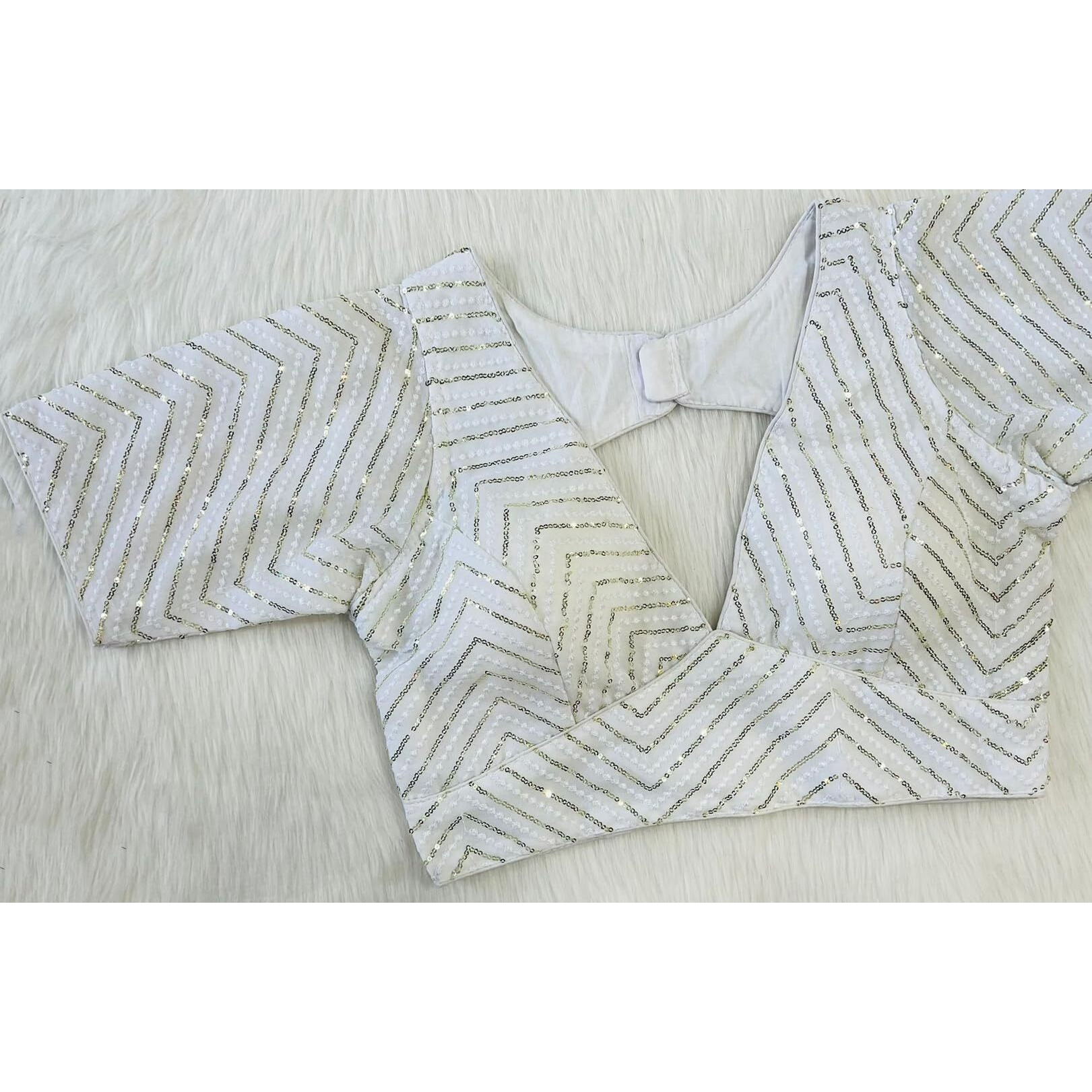 Vihu Fashion Womens Fancy Readymade Half Sleeve Sequins Saree Blouse(Sequins Butti White_38)