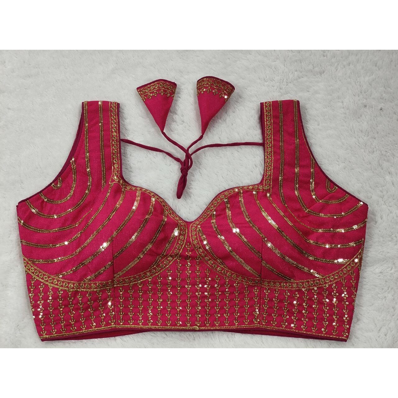 Vihu Fashion Women's Readymade Blouse Embroidery Multi Coding Gold Thread Indian Ethnic Designer Stitched Readymade Saree Sleeveless Pink Blouse For Women For Saree Lehenga Choli