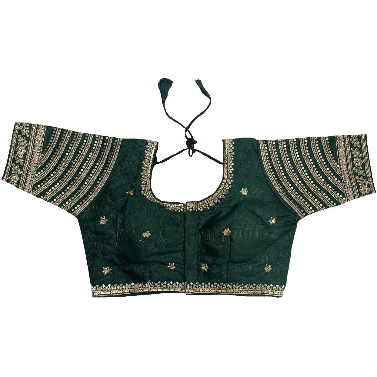 Vihu Fashion Women's Milan Silk Embroidered Half Sleeve Regular Blouse (Vf Farma 2106 Parent_Bottle Green 38)