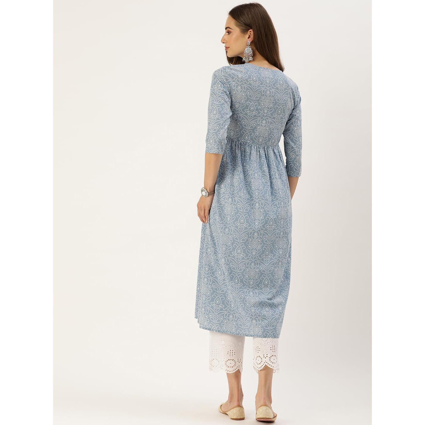 Varanga Women's Blue & White Floral Printed A-Line Kurta | Comfortable Cotton Fabric | Stylish Ethnic Wear (Medium)
