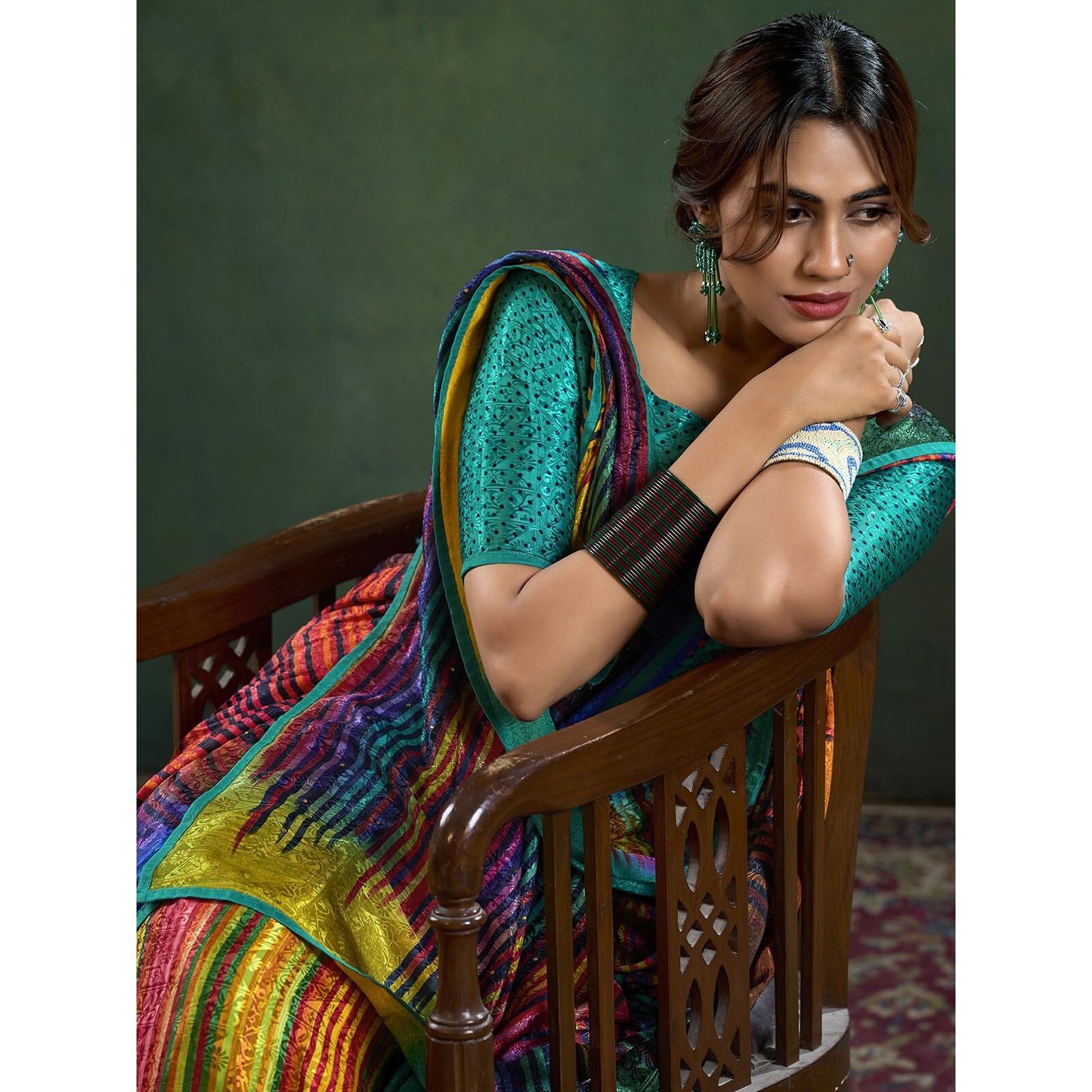 Satrani Women's Silk Crepe Weaving Printed & Stone Work Saree With Unstitched Blouse Piece (4180S114N_Multi2)