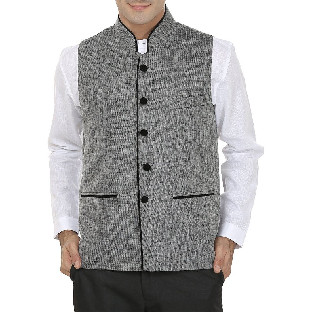 Wintage Men's Rayon Bandhgala Festive And Casual Nehru Jacket Waistcoat-Dark Grey