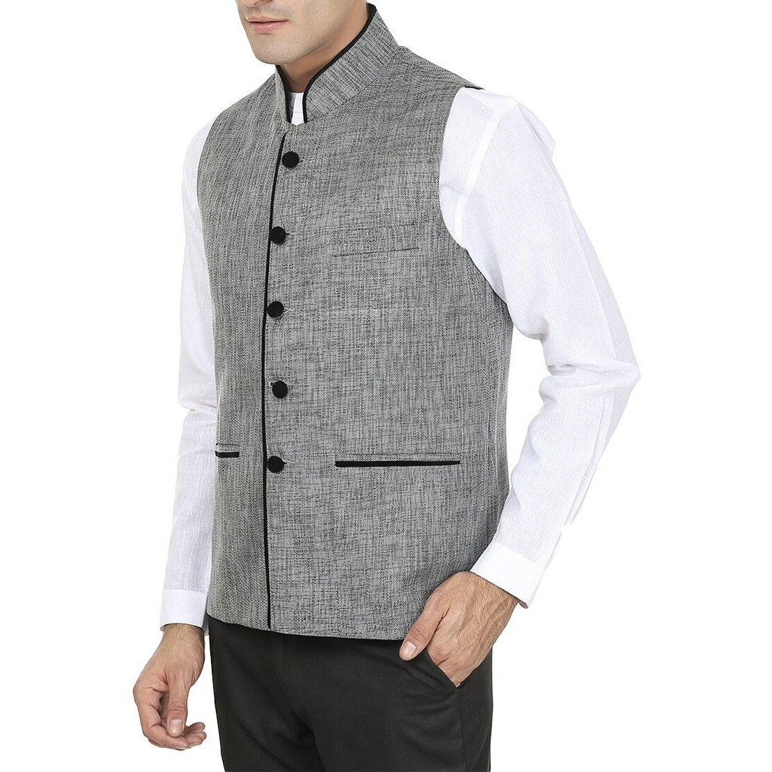 Wintage Men's Rayon Bandhgala Festive And Casual Nehru Jacket Waistcoat-Dark Grey