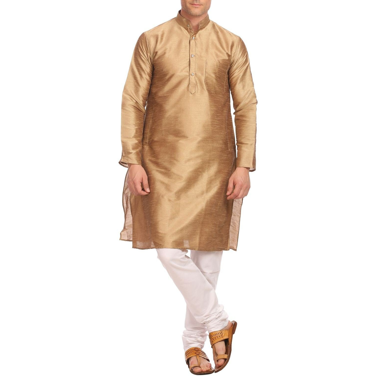 Wintage Men's Banarasi Art Silk Bandhgala Festive And Casual Munga Kurta Churidar Pajama Pyjama