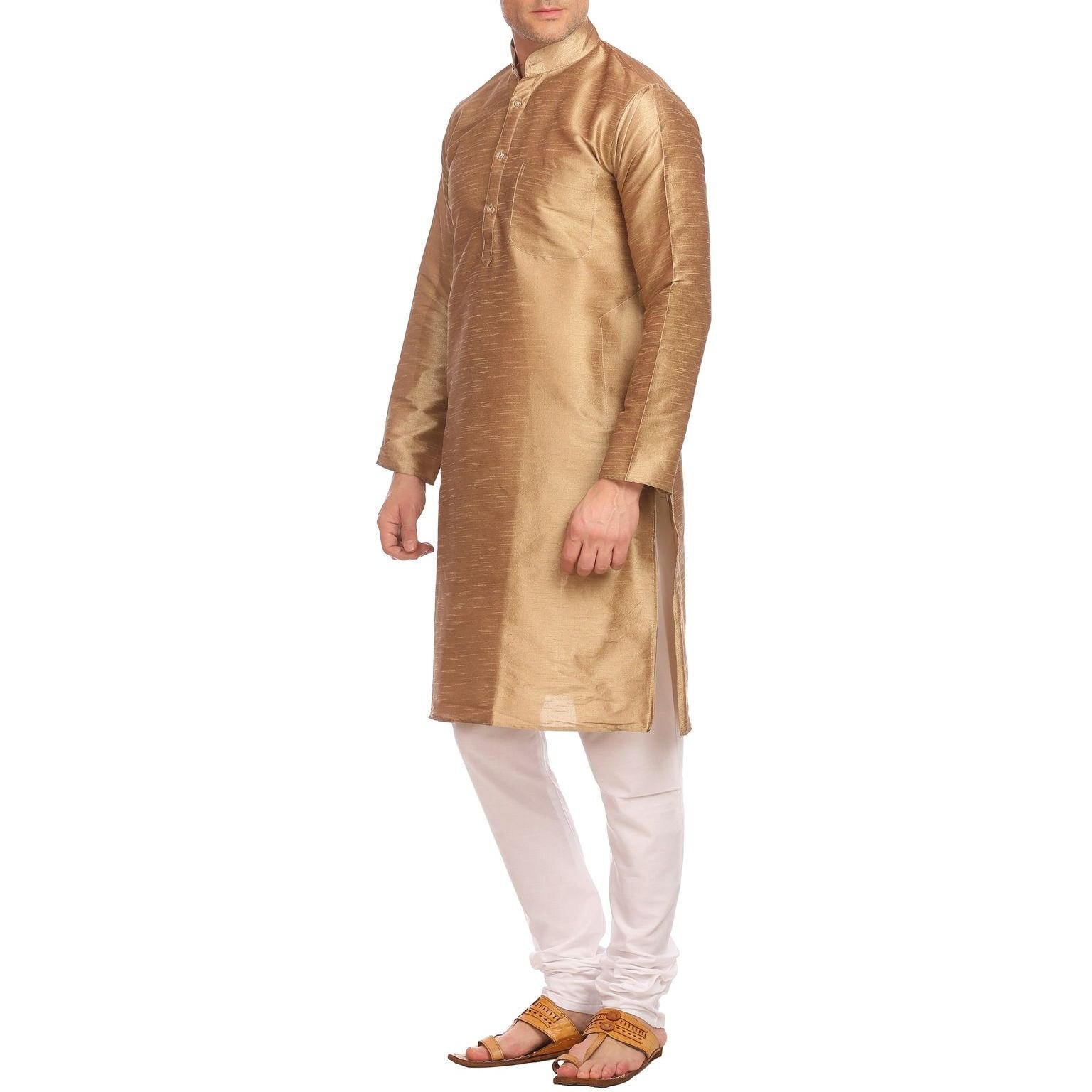 Wintage Men's Banarasi Art Silk Bandhgala Festive And Casual Munga Kurta Churidar Pajama Pyjama