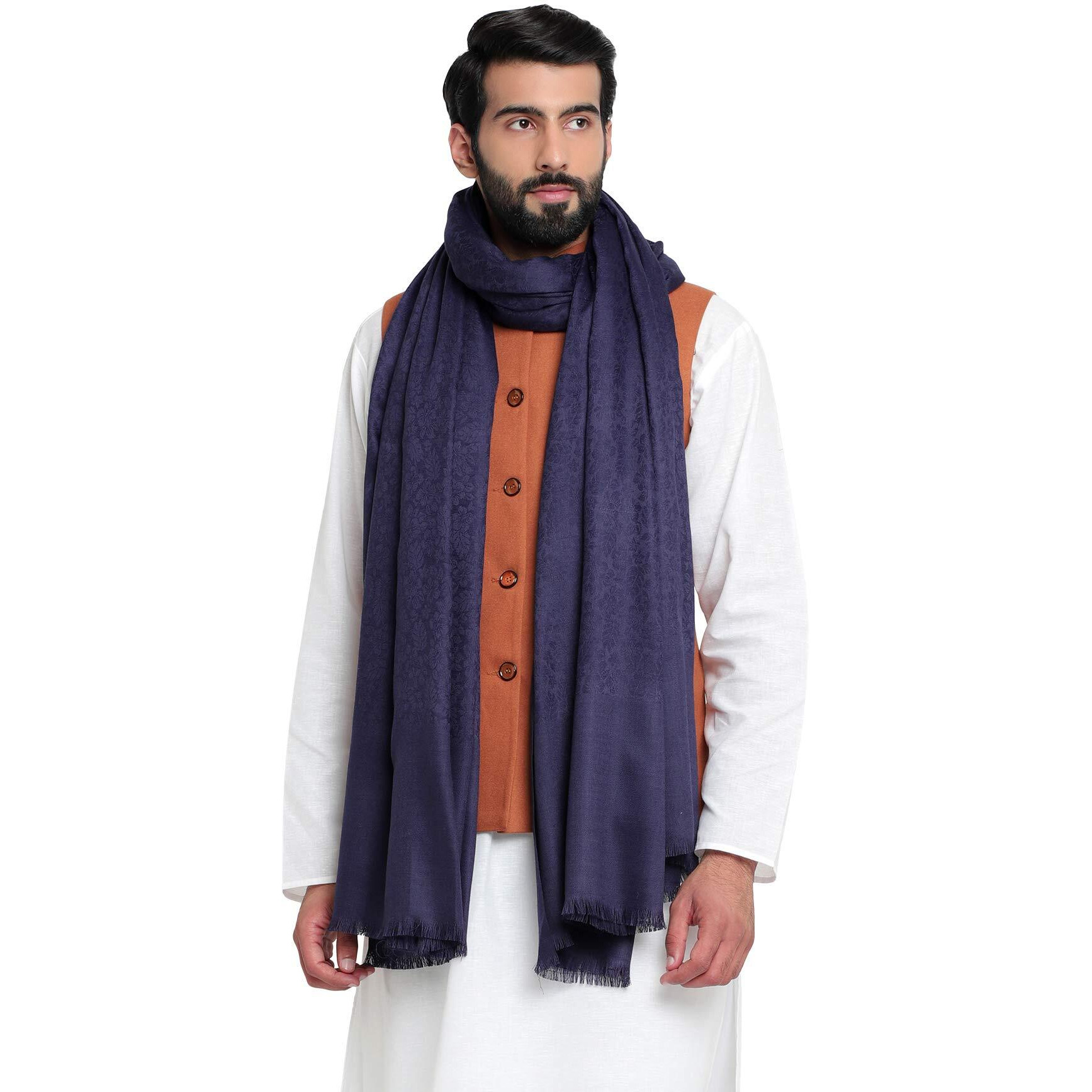 Weavers Villa Men's Plain Self Design Pure Wool Navyblue Lohi/Woollen Shawl, 125Cm X 250Cm